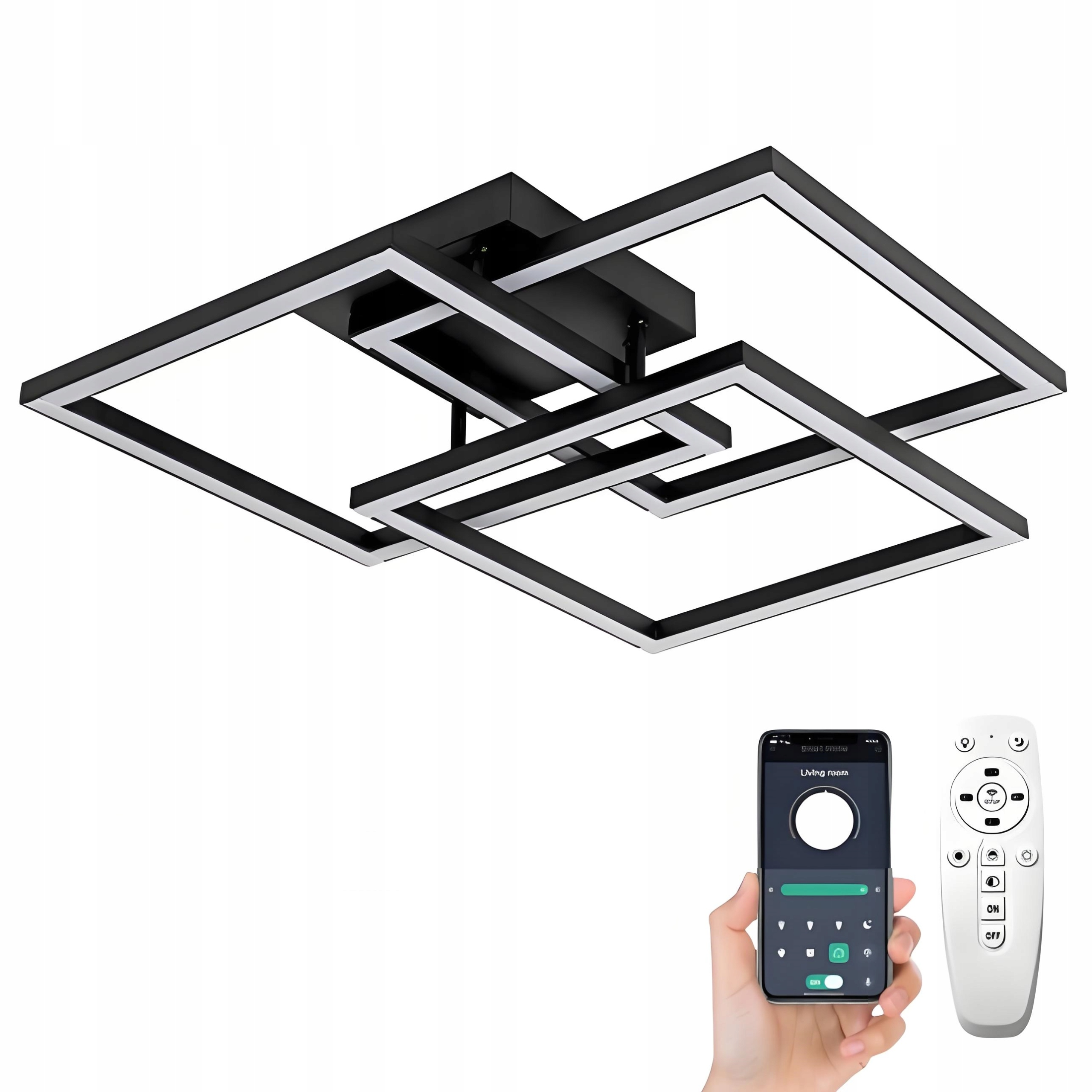Stropná Lampa Led Luster Čierny S Diaľkovým Ovládaním App Štvorcový Moderný 40W