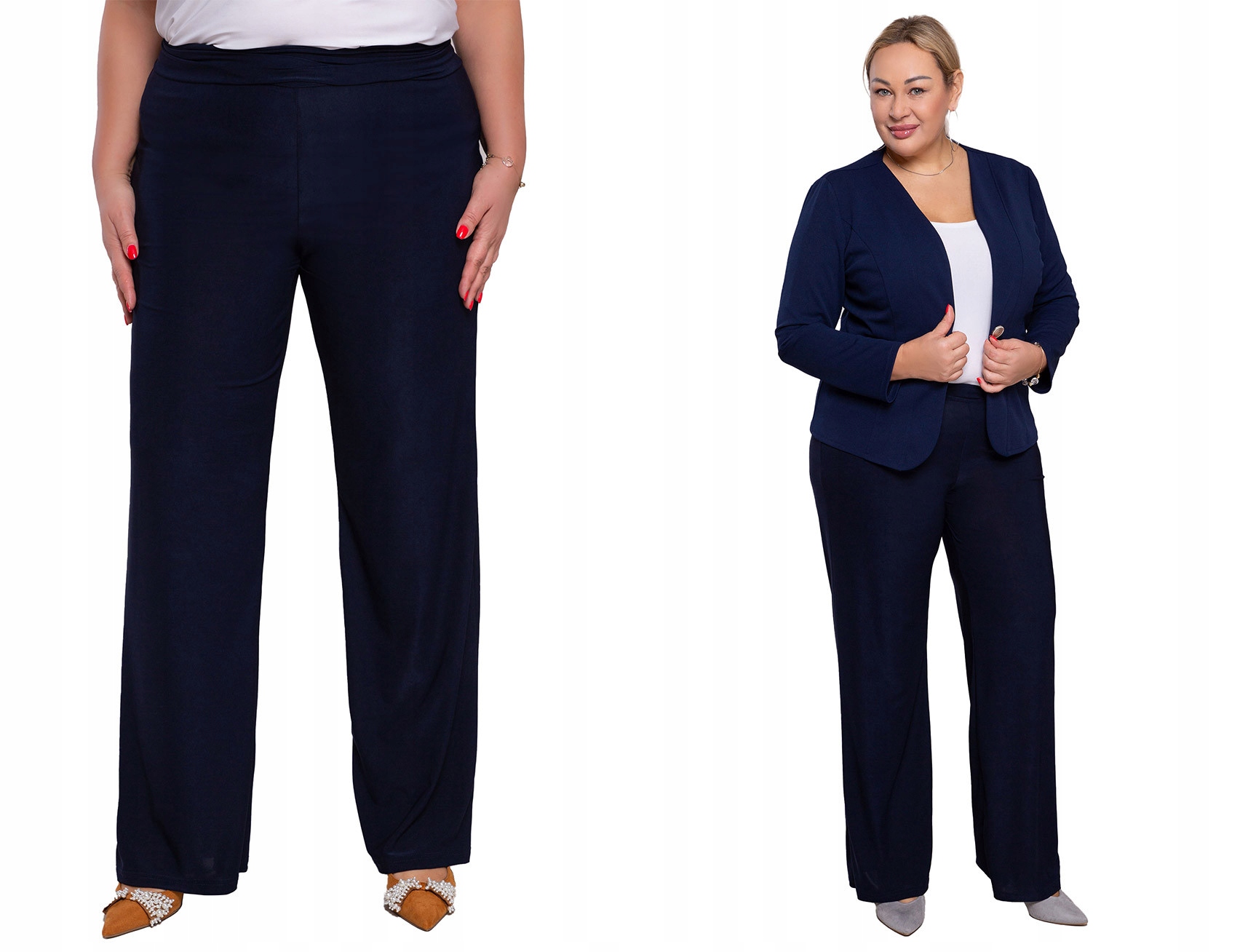 Tmavě modré kalhoty s zeštíhlujícím pasem 54