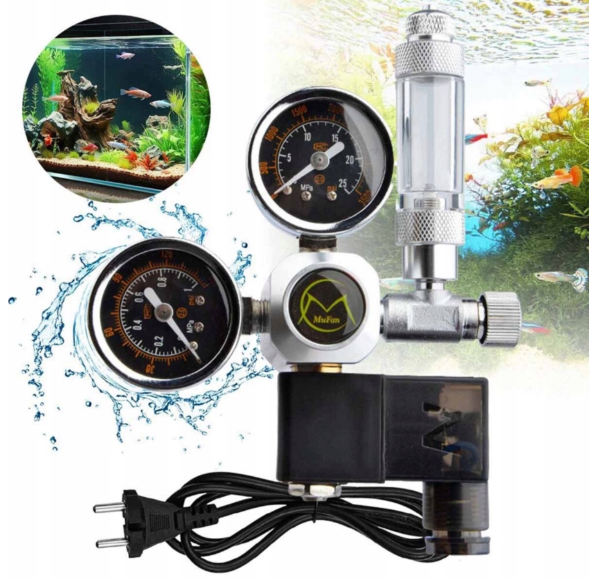 Redukce pro akvárium CO2 lahví dva manometry