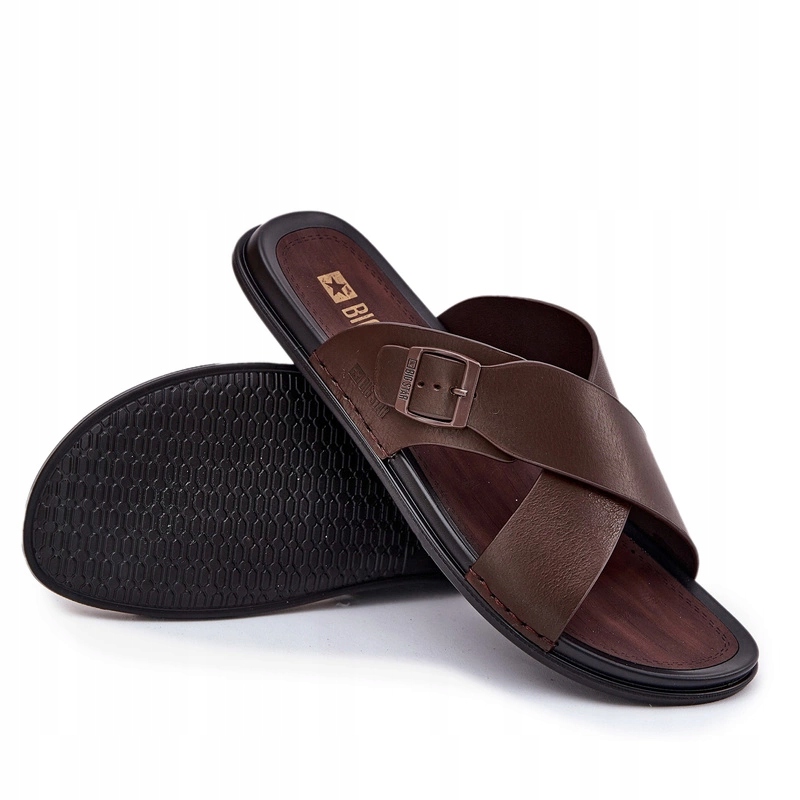 Pánské Pantofle Z Přírodní Kůže Big Star RR174077 Hnědé 41