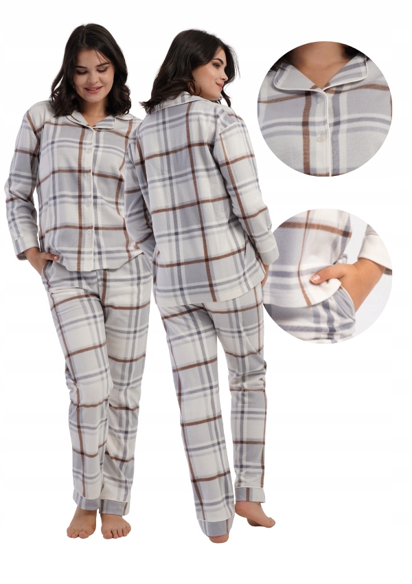 Piżama Damska Polarowa L Vienetta długie spodnie i długi rękaw rozpinana