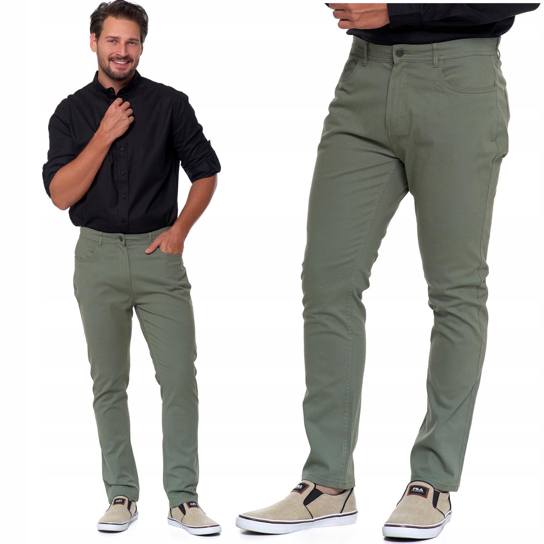 Spodnie Męskie Chinosy Bawełniane Moraj Z Kieszeniami Zielone 34