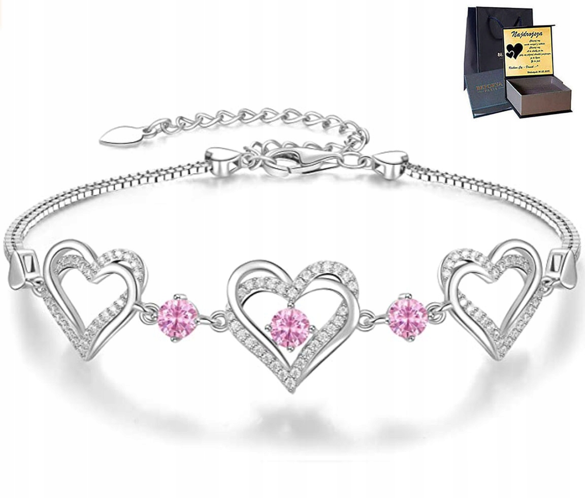 Stříbrný náramek 925 Dámské srdce Zirkony dárek pro maminku Gravírování
