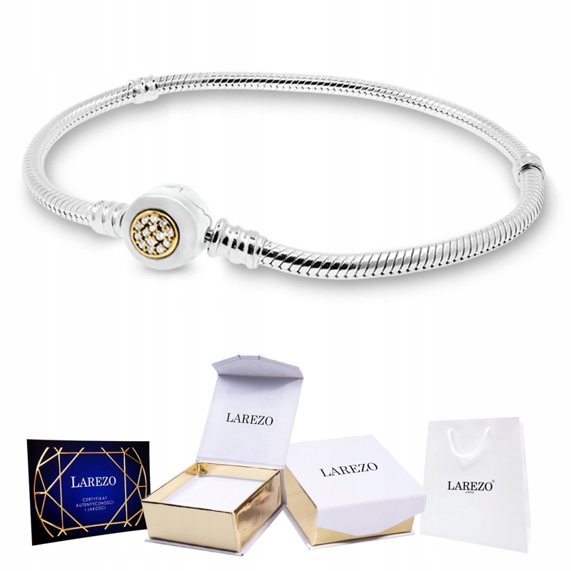 Modulární Stříbrný Náramek s zirkony Křišťály Charms Přívěsek 19 Cm