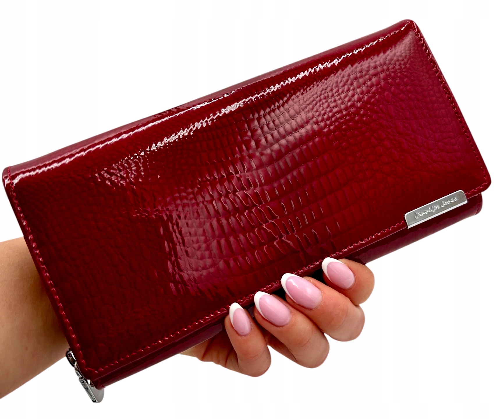 Dámská Kožená Peněženka Červená Lakovaná Velký Prostorný Rfid zip