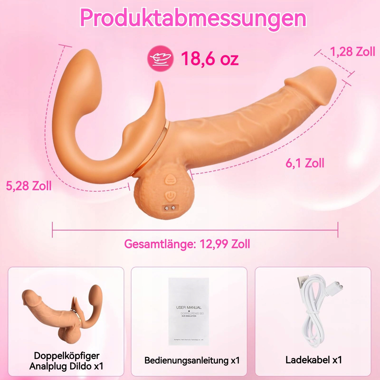 STRAPON Realistyczny Podwójny Dildo Dla Kobiet 9 Trybów Wibracji i Pchnięć — miniatura 7