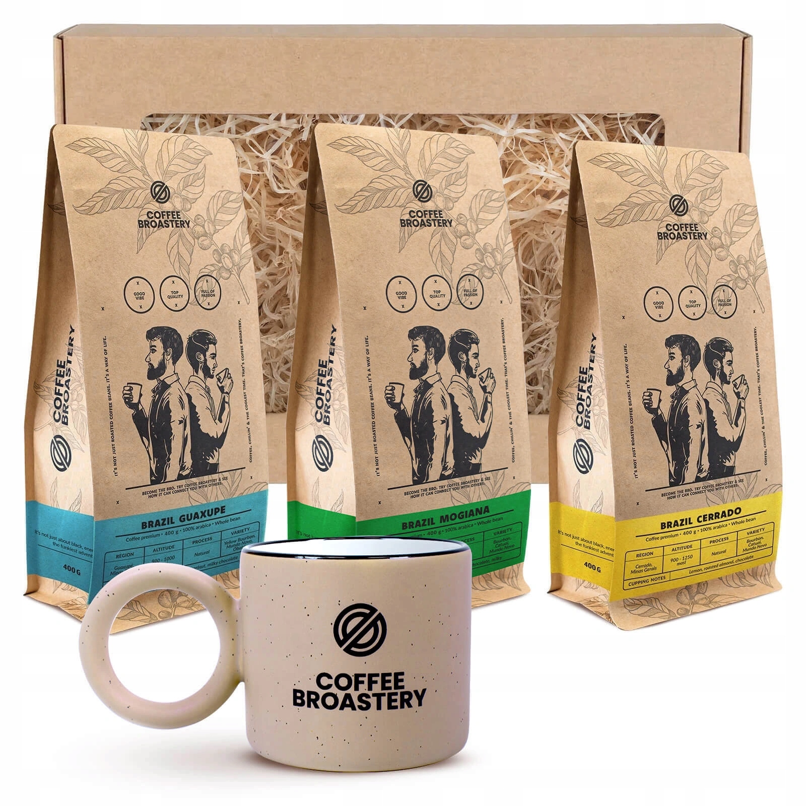 Levně Dárková Sada Coffee Broastery 3x400g Mogiana Cerrado Guaxupe hrnek