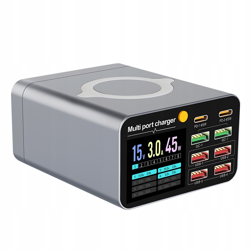 C-Tec rýchla nabíjačka 8 portov Usb Pd +qc 80W bezdrôtová 15W