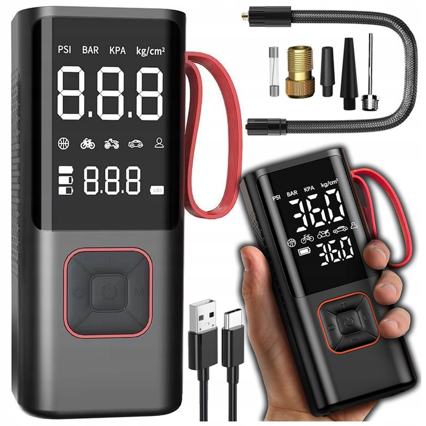 Kompresor Sprężarka Samochodowy Rowerowy Akumulatorowy 80W Pompka 7800 mAh