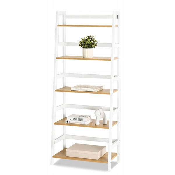 MOCNY STABILNY REGAŁ DRABINA TOWER BIAŁY Z PÓŁKAMI DAB SONOMA DO BIURA DOMU