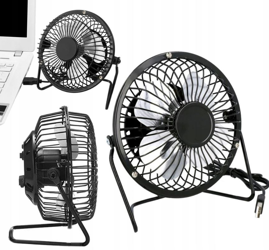 WENTYLATOR BIURKOWY WIATRAK STOJĄCY WIATRACZEK USB PC CICHY MOCNY METALOWY
