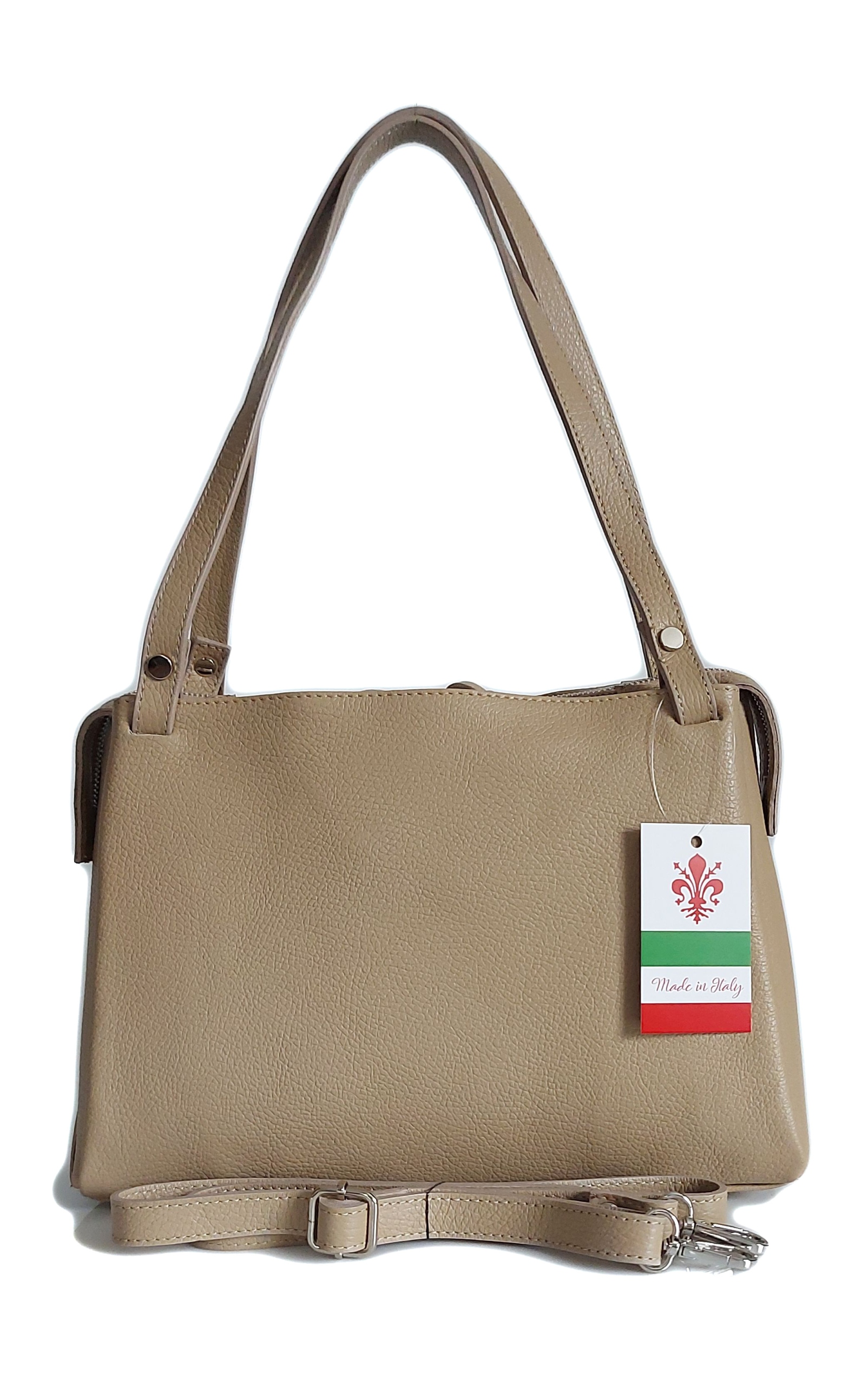 Italská klasická kabelka velmi prostorná Vera Pelle přes rameno 3 komory Béžová