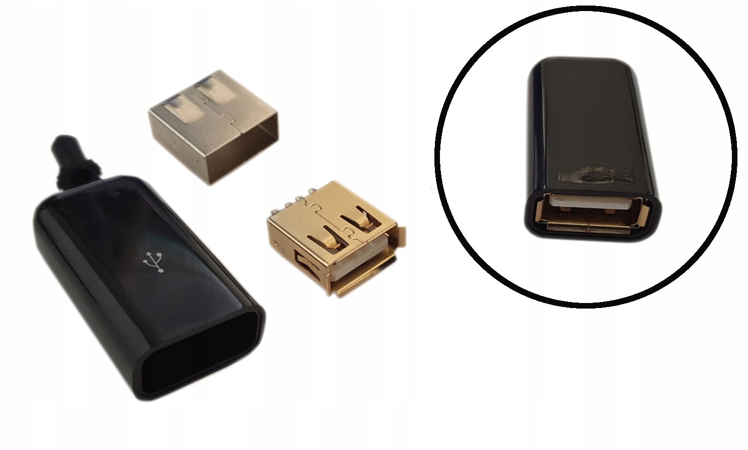 Gniazdo Złocone Usb Typu A Na Kabel Czarne