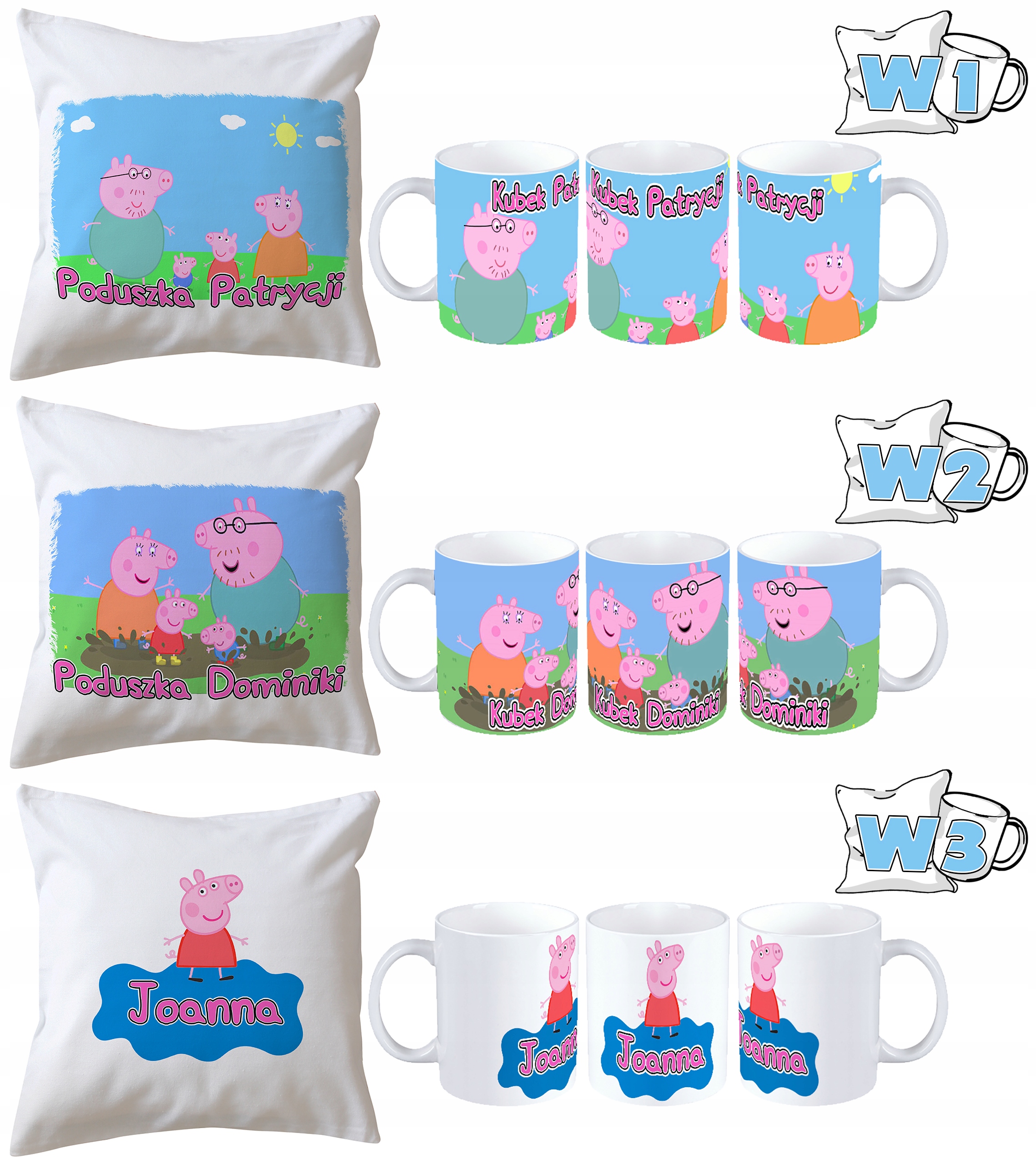 ZESTAW KUBEK + PODUSZKA ŚWINKA PEPPA + TWOJE IMIĘ Kod producenta SALABANDA