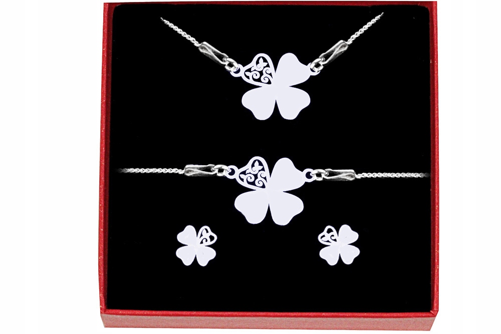 Komplet Celebrytka Koniczynka Koniczyna Ażur Luck Na Szczęście Srebro 925