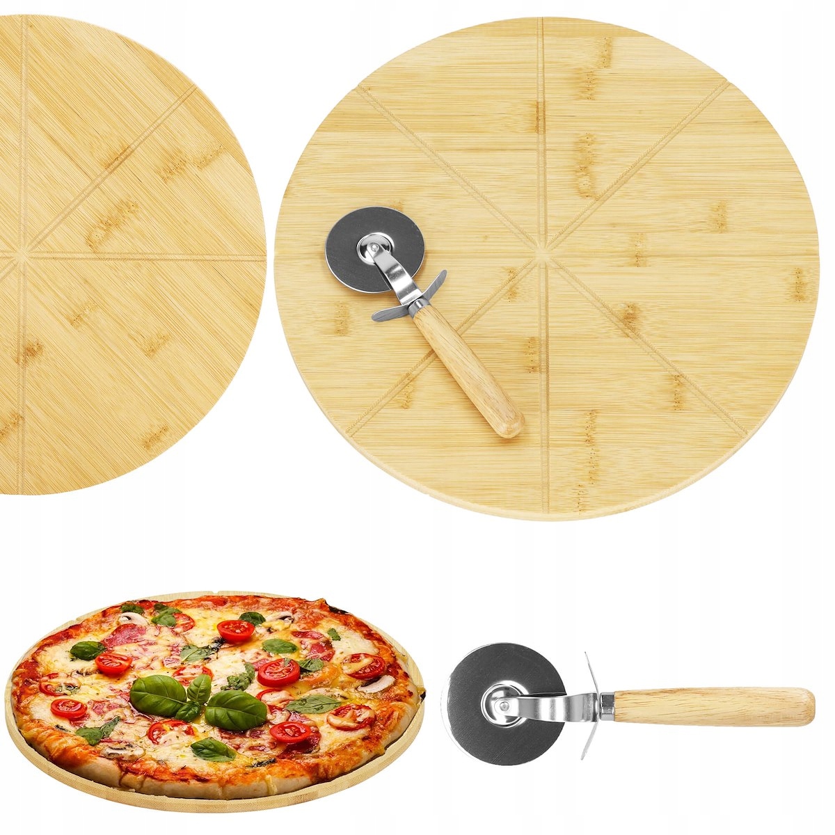 

Deska Do Pizzy Sera 33cm Taca Patera Nóż Bambusowa