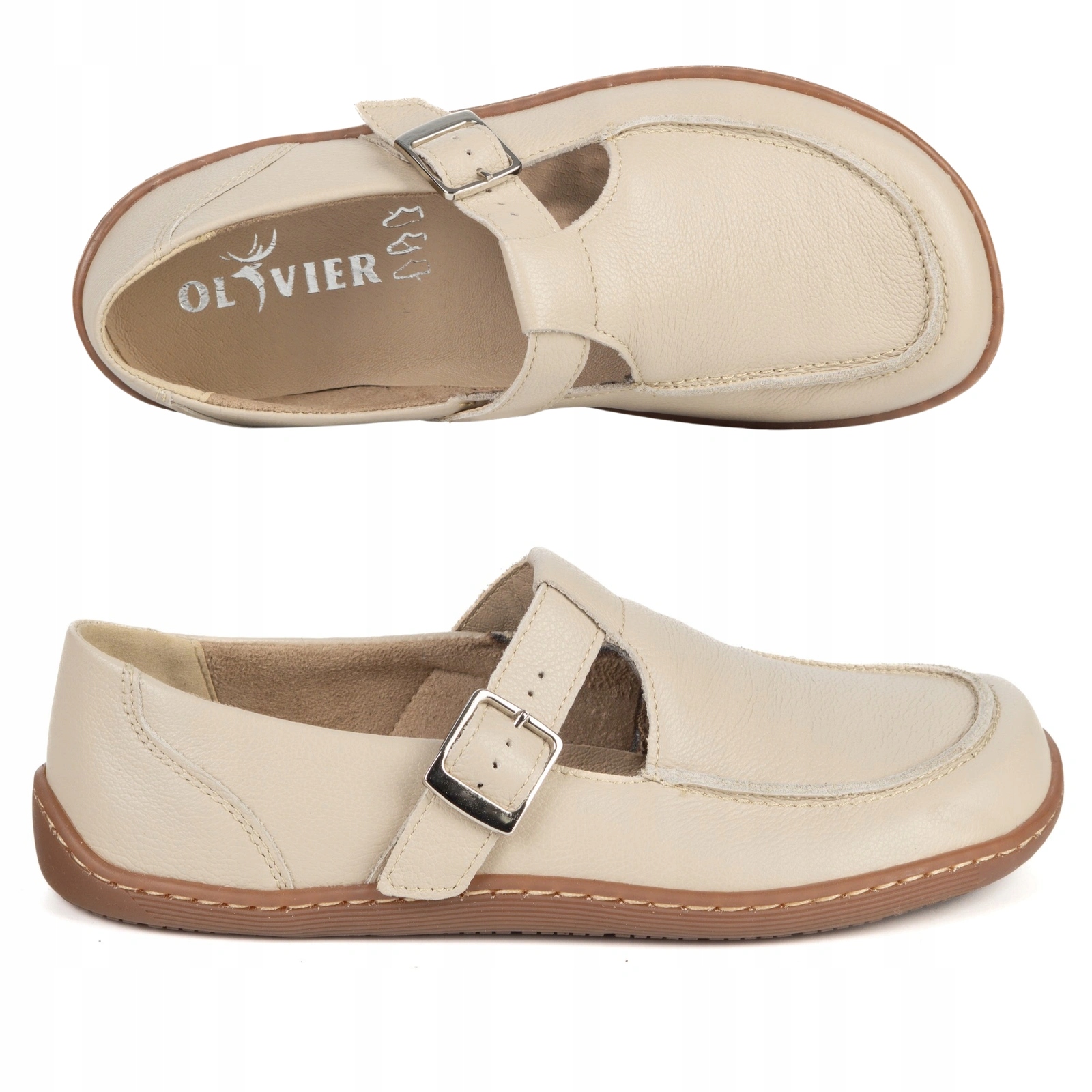 Dámské kožené barefootové boty Olivier 1295 spona béžová 37