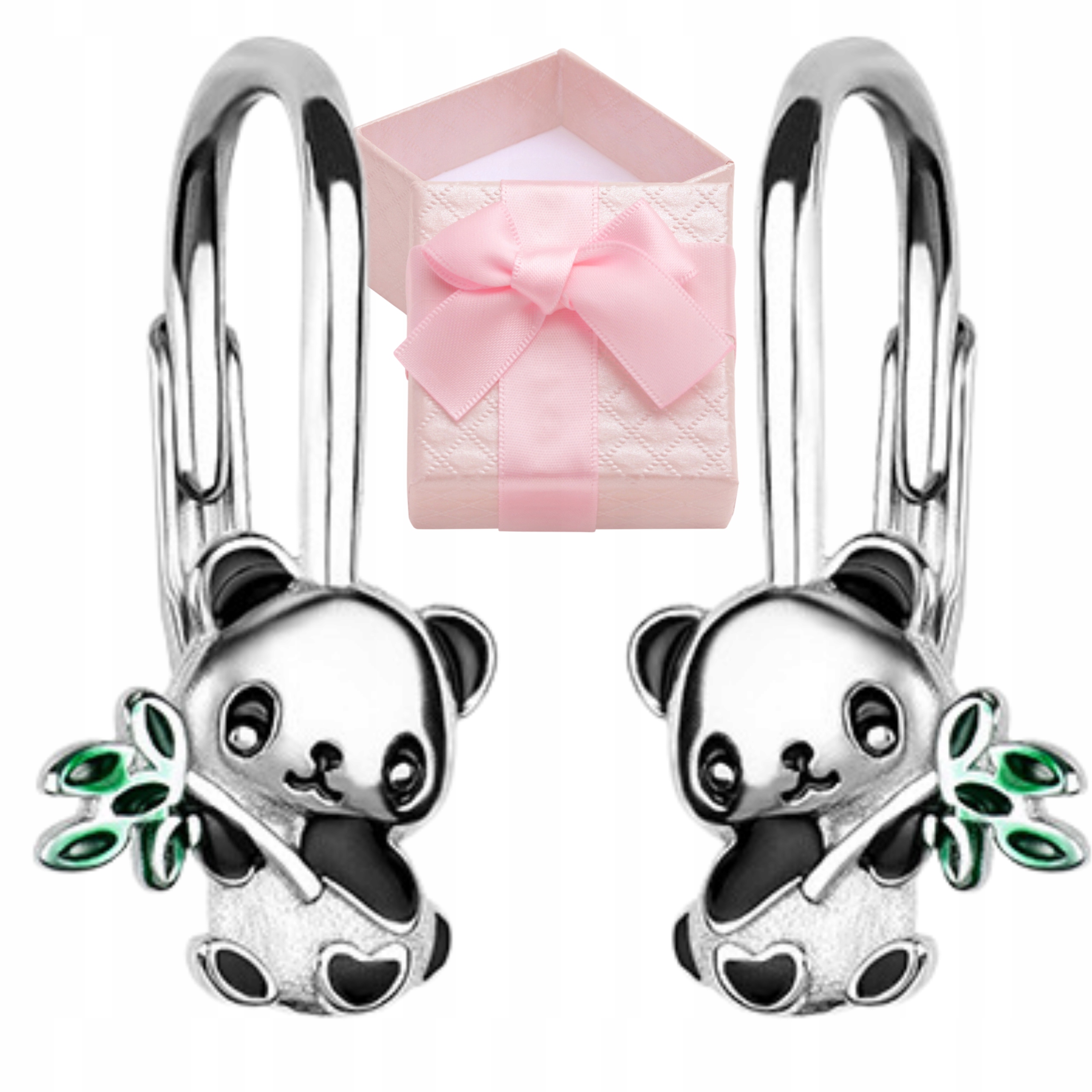 KOLCZYKI SREBRNE PANDA PANDY DLA DZIEWCZYNKI ANGIELSKIE ZAPIĘCIE RODOWANE