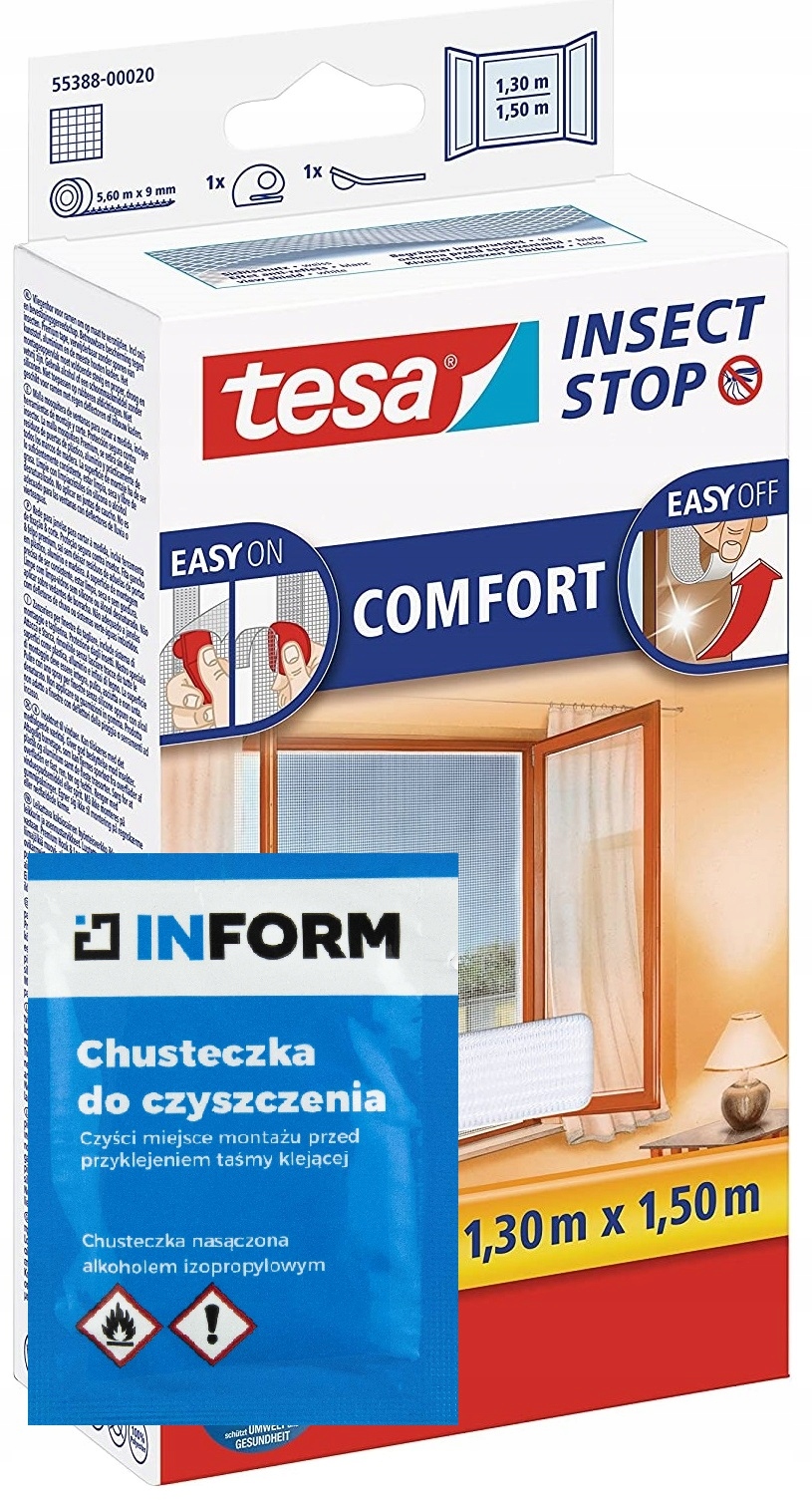

Moskitiera okienna Tesa Biała 130x150 chusteczka