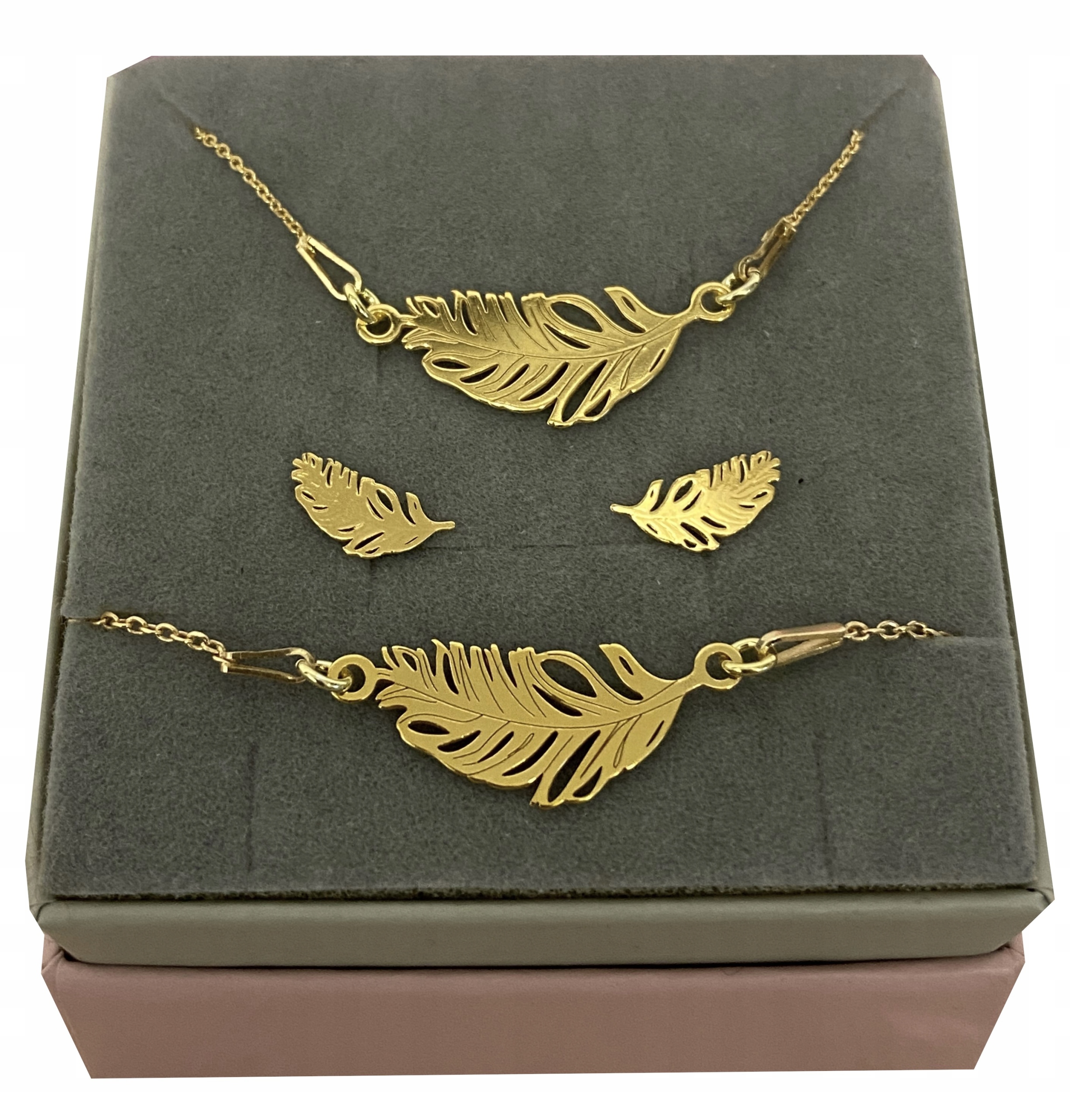 Komplet celebrity zlatý Pírko Pírka Stříbro 925