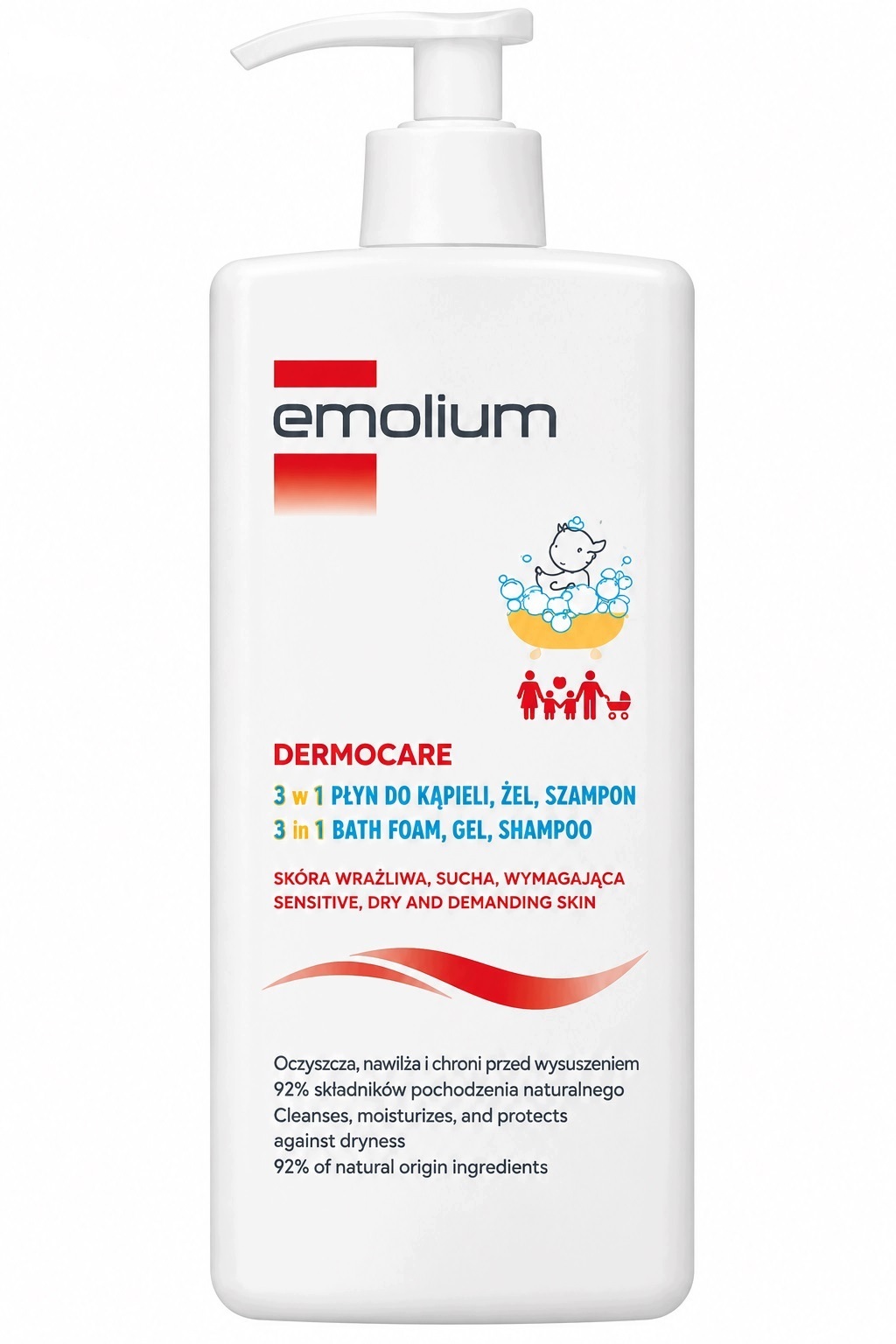 Emolium Dermocare 3w1 płyn do kąpieli żel do mycia szampon 750 ml