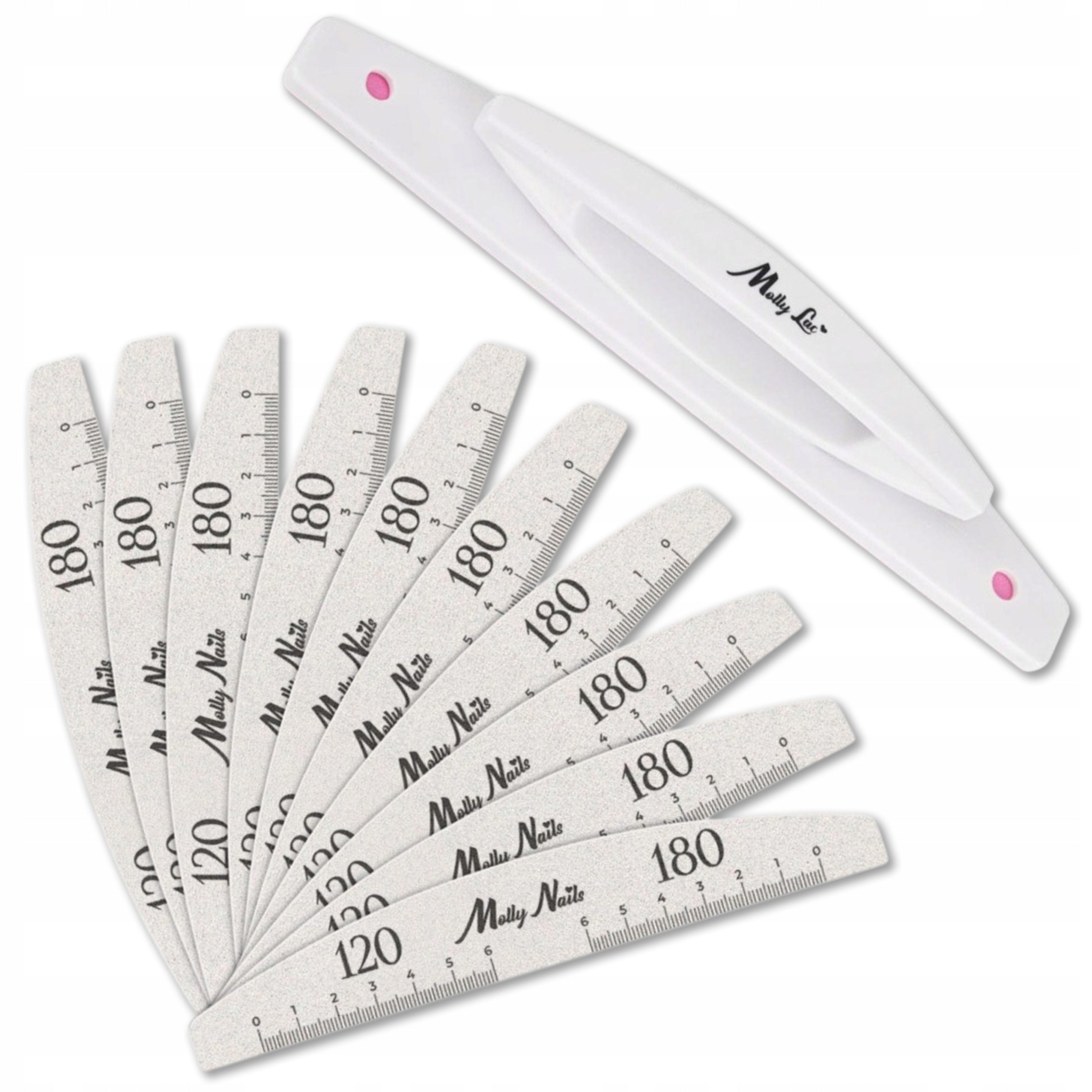 100x Pilnik Do Paznokci Łódka Półksiężyc Mollynails Zebra 150/180 Uchwyt