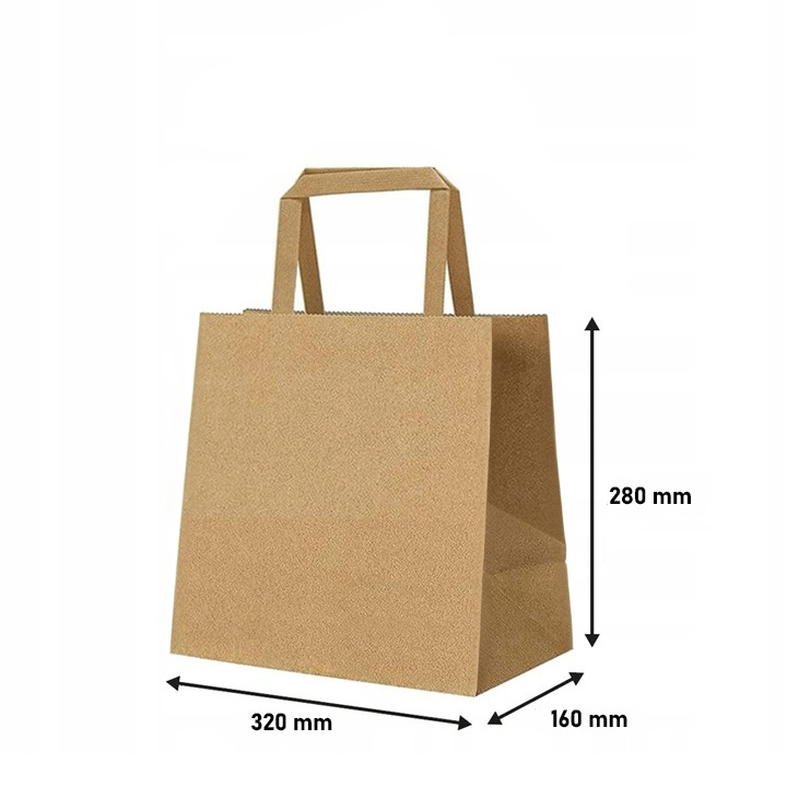 TORBA TOREBKA PAPIEROWA SZARA KRAFT Z UCHWYTEM 320x160x280 50 szt. Wysokość produktu 28 cm
