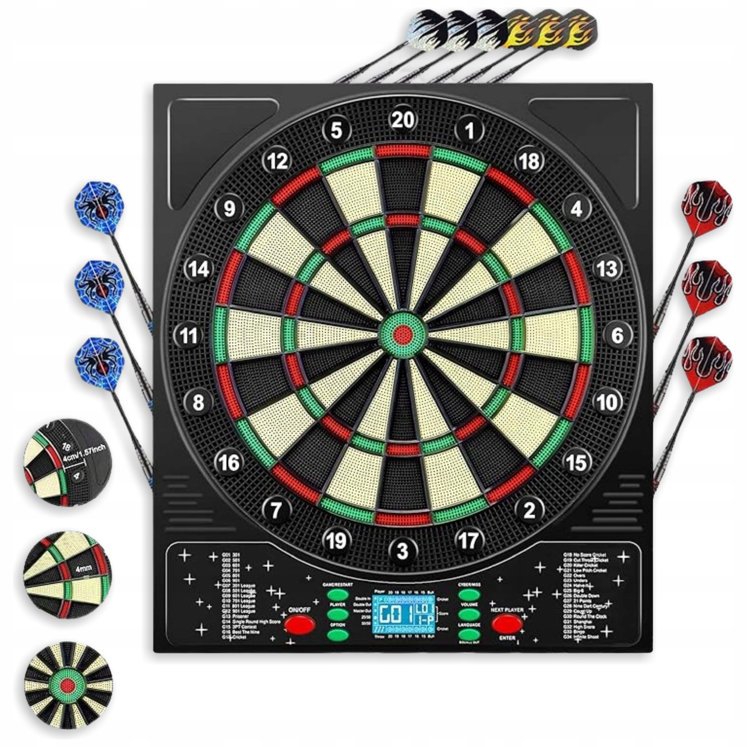 Dart Tarcza Elektroniczna Rzutki Lotki Pełen Zestaw 8 Graczy LCD 34 Gry