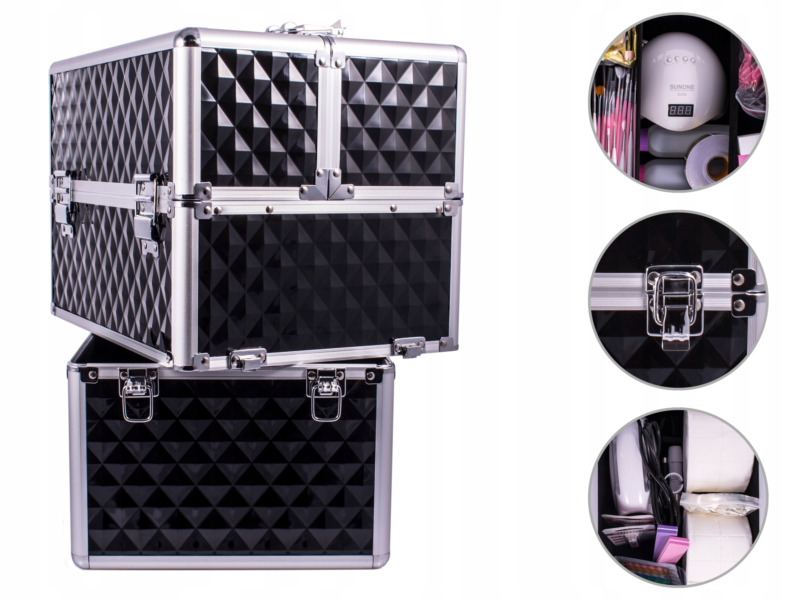 SUNONE KUFEREK KOSMETYCZNY XL NA KOSMETYKI LAKIERY Kolor dominujący czarny