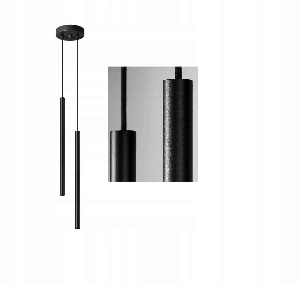 Černé dvojité závěsné svítidlo se dvěma tubami do ložnice, obývacího pokoje nebo nad stůl Sollux