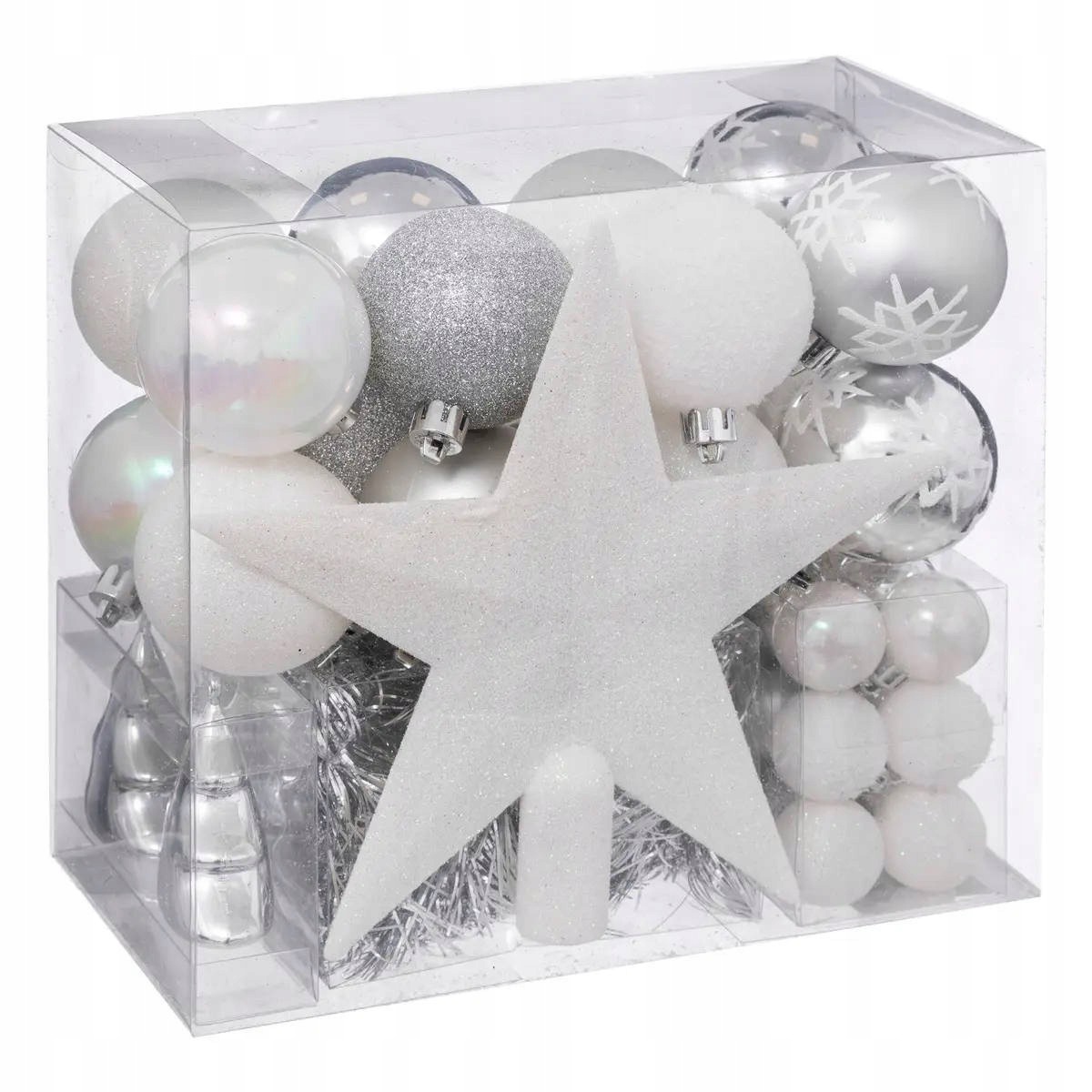 Sada Vánočních Ozdob 44 El Bílé Pvc Vánoční Baňky 3 A 6 CM 20X2,5X21 CM