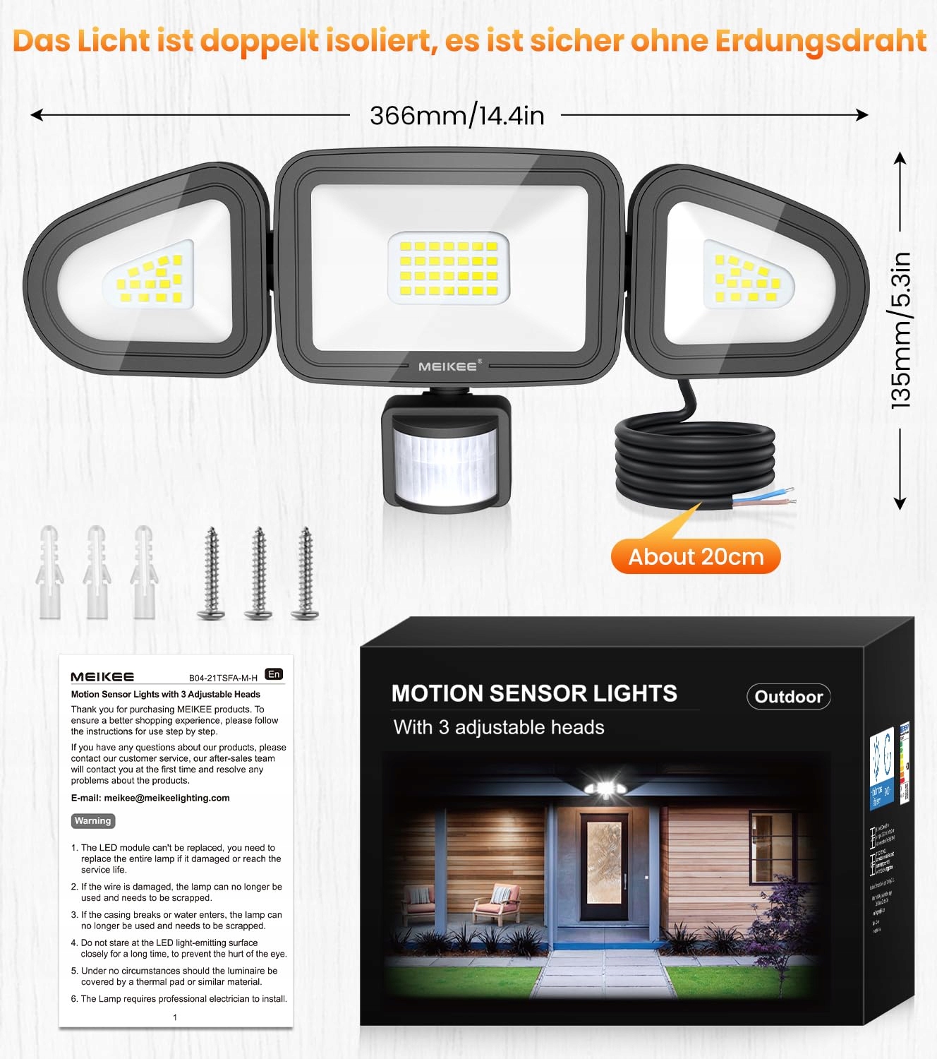 Reflektor LED Z Czujnikiem Ruchu Wodoodporny Regulowany 42W IP66 MEIKEE — miniatura 7