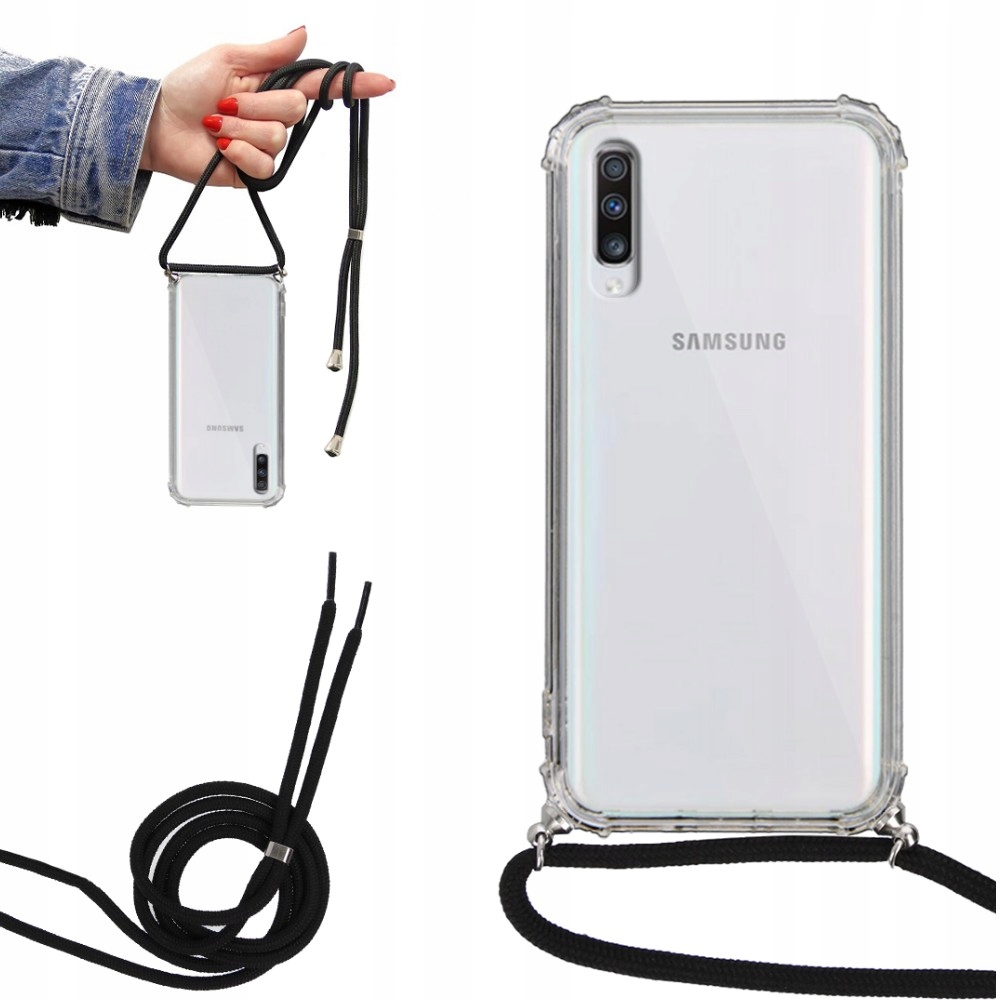 

Etui Crossbody do Samsung A70 Czarny Sznurek Smycz