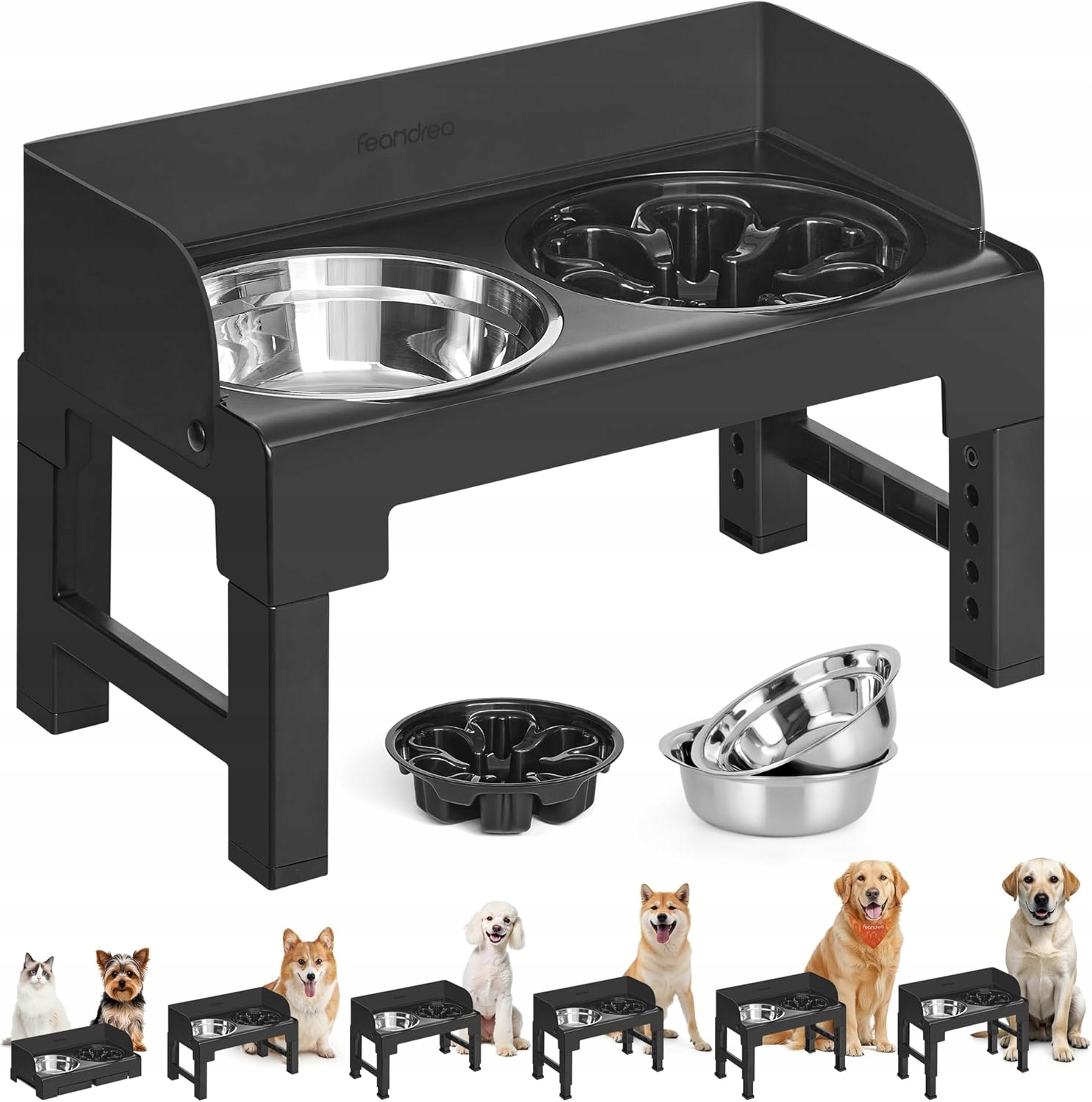 Podwyższony stelaż na miski dla psa regulacja wysokości Zestaw z 3 miskami