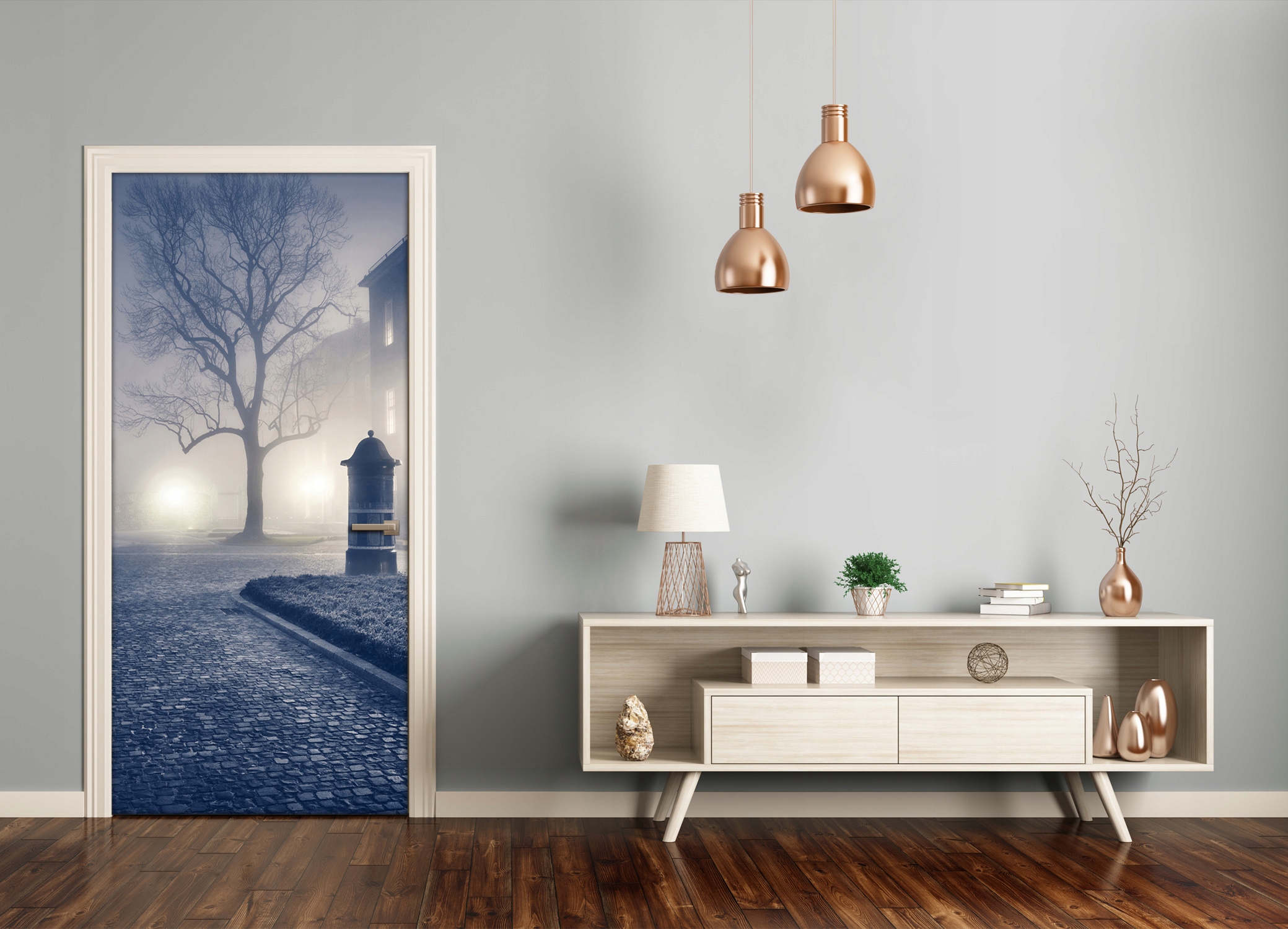

Fototapeta samoprzylepna Drzwi zamglona ulica