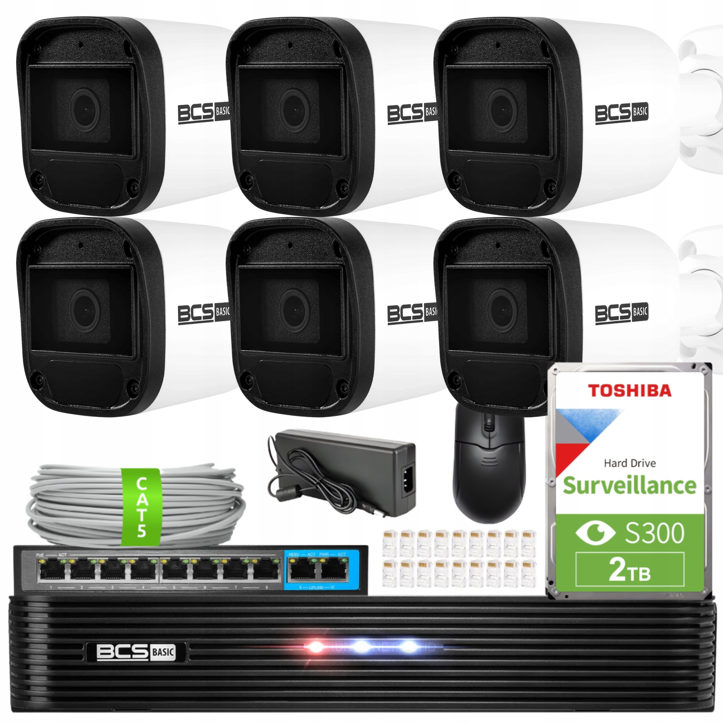 Zestaw Monitoringu 6X BCS-B-TIP15FR3(2.0) 5MPX IR30M IP67 Akcesoria Bcs