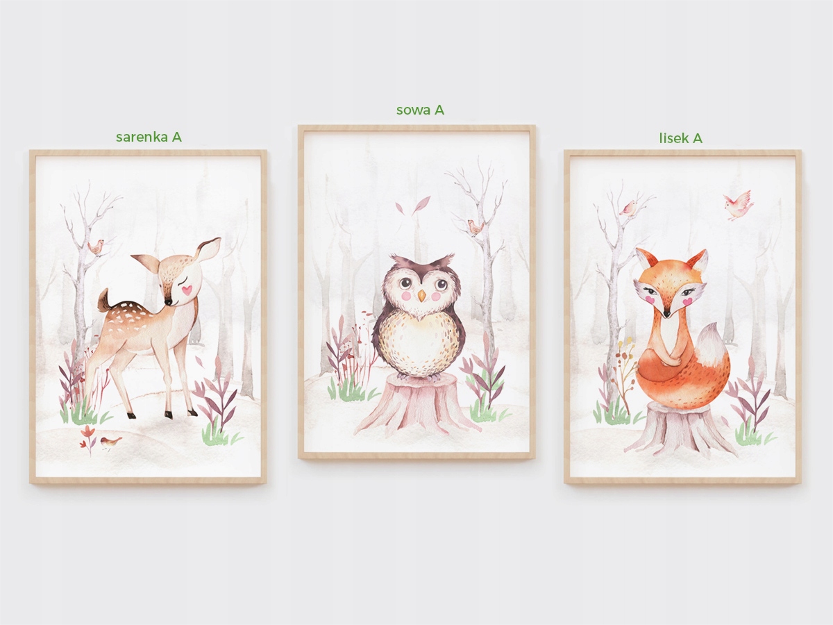 Zestaw 3 Plakaty leśne Sarenka Zestaw A3 Marka Naklej-to