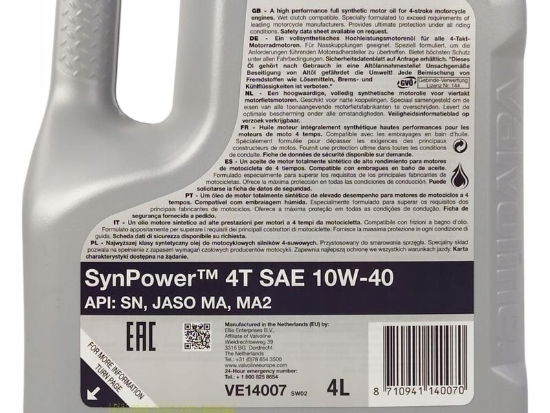 VALVOLINE SYNPOWER 4T 10W40 4L + FILTR HF138 EAN (GTIN) 2000001424636