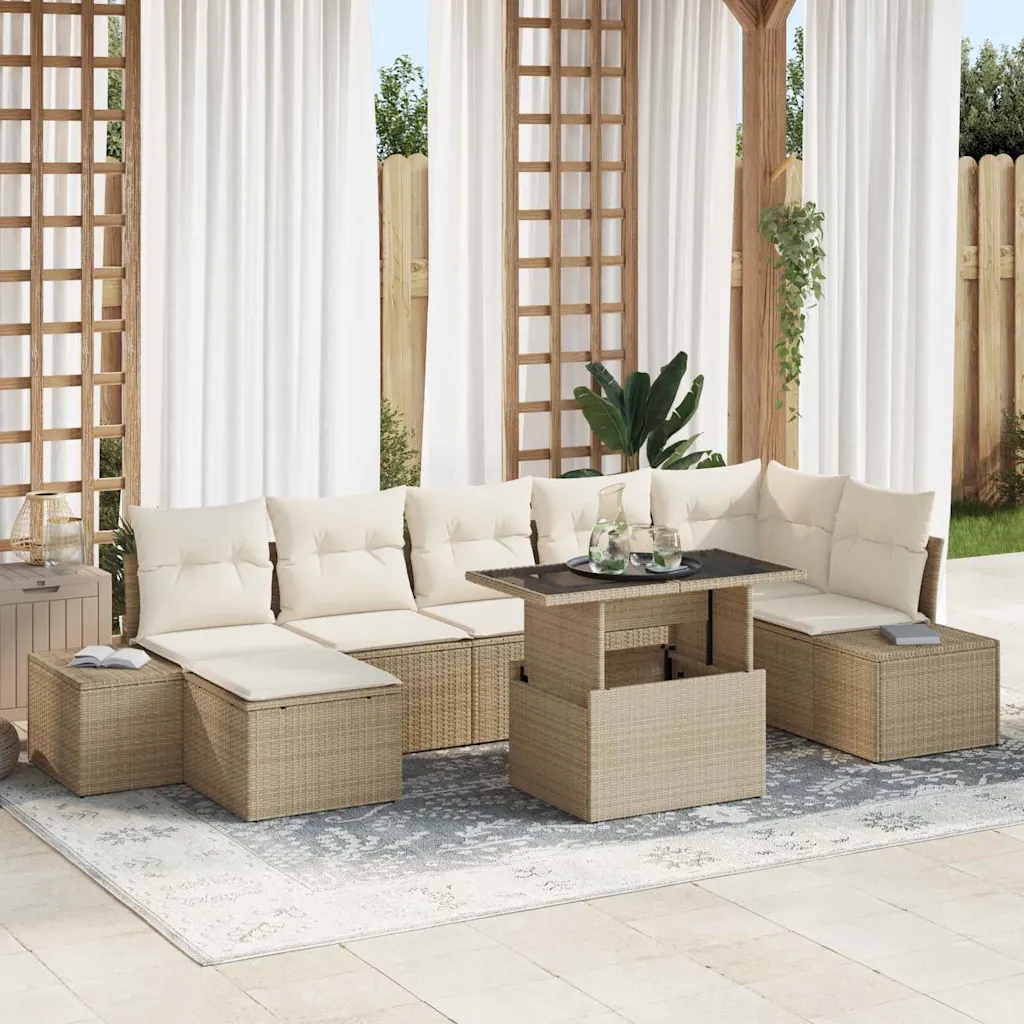 Sada zahradních pohovek s úložištěm 8 pcs Béžová Poly ratan Béžová 3357964