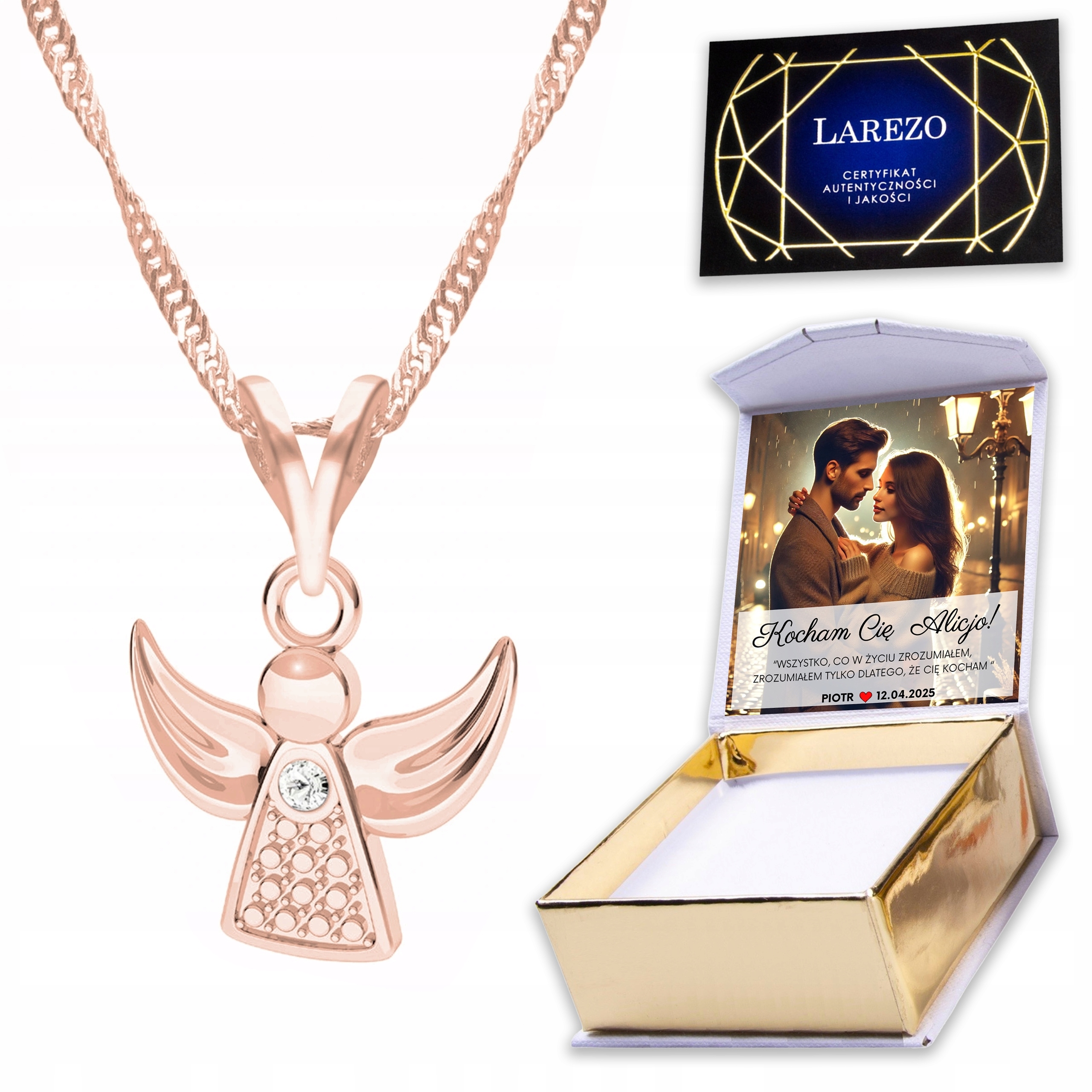 Pozlacený náhrdelník 925 s andělem a andělem, anděl strážný Potisk