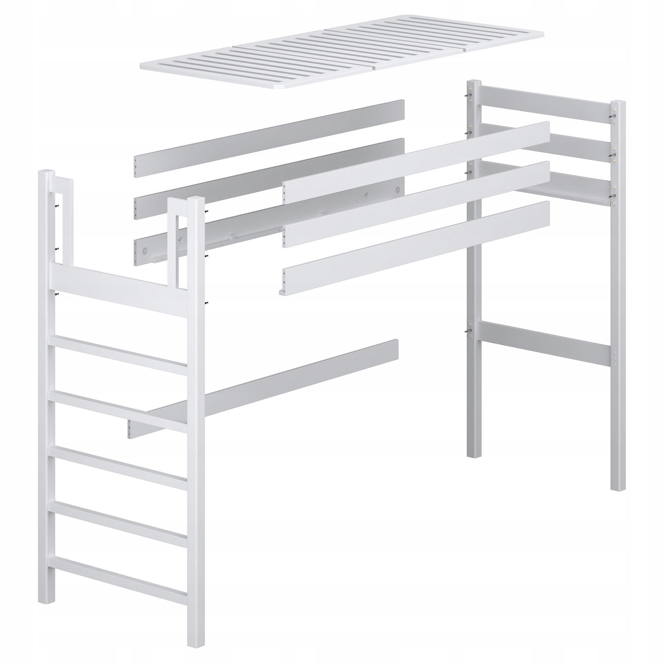 Łóżko piętrowe na antresoli drewniane N01 białe 90x190 Powierzchnia spania – szerokość (cm) 81-90 cm