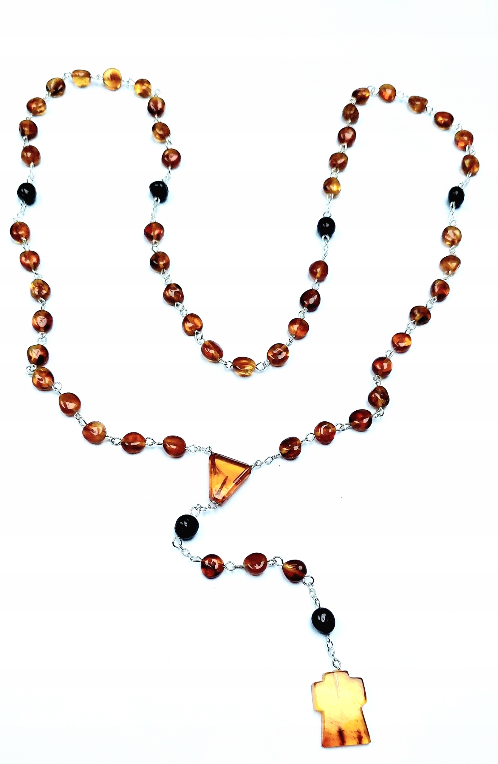 Růženec Stříbrný S Jantarem Baltský Jantar Certifikát Stříbro 925