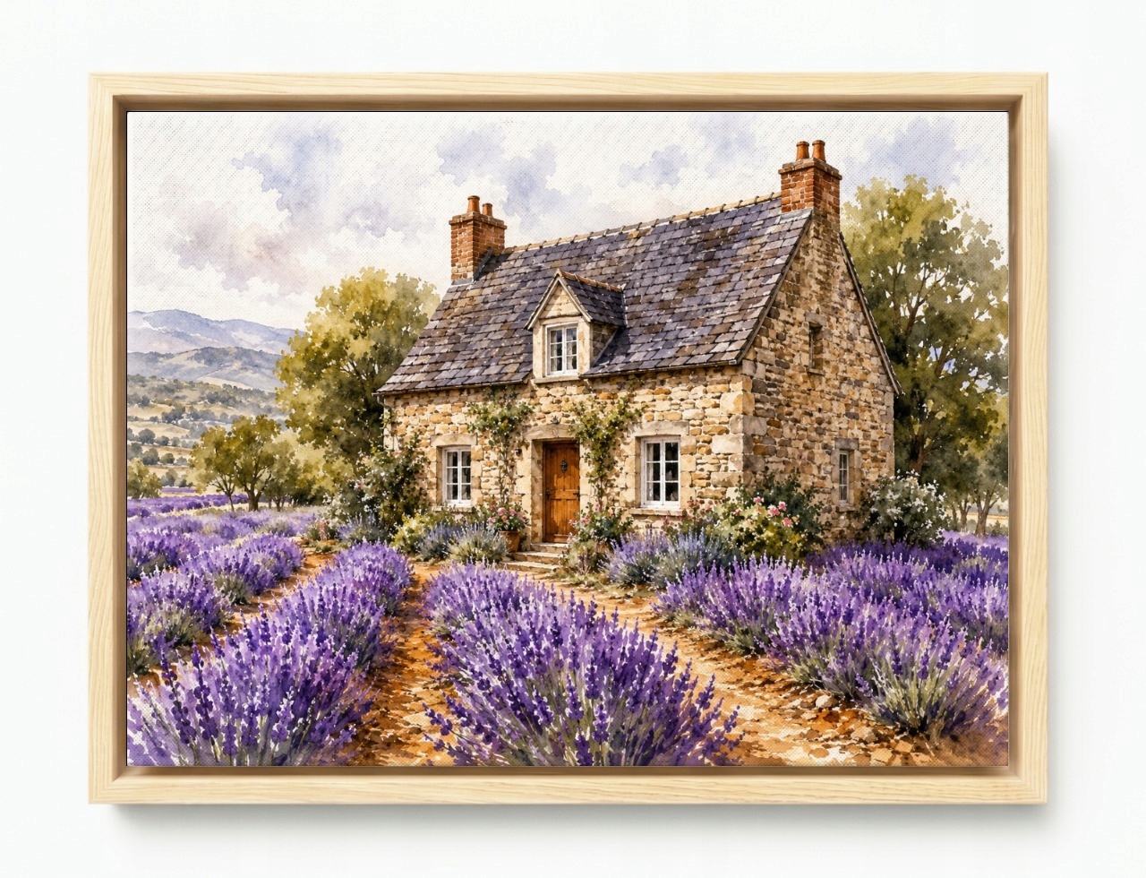 Obraz Rám Americký Box Krajina Provence Vesnice Dům Zahrada Levandule 80x60
