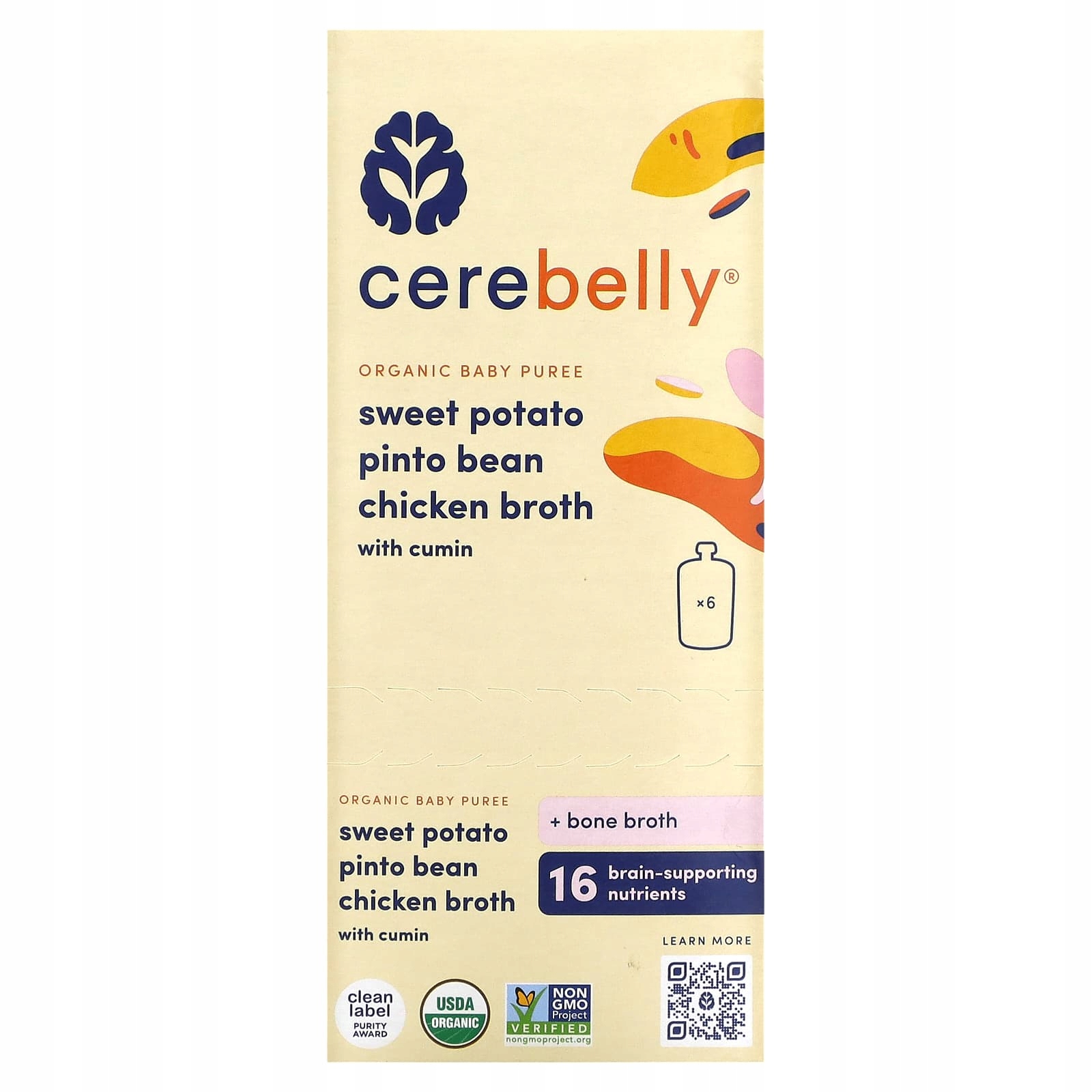 Cerebelly, ekologické pyré pro miminka, batát, pinto fazole, vývar