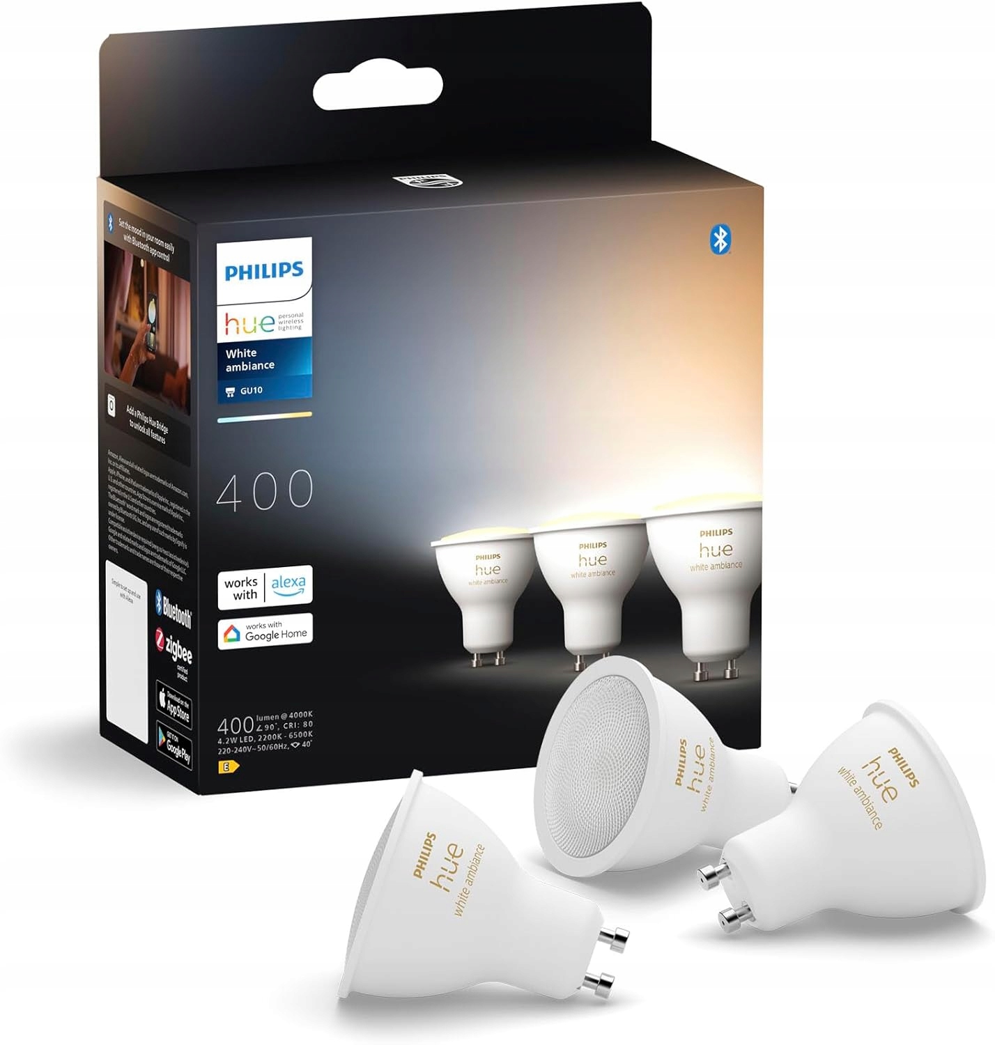Led žárovka Philips Hue GU10 4.2W 50W Cct Smart White and Ambiance 3 ks