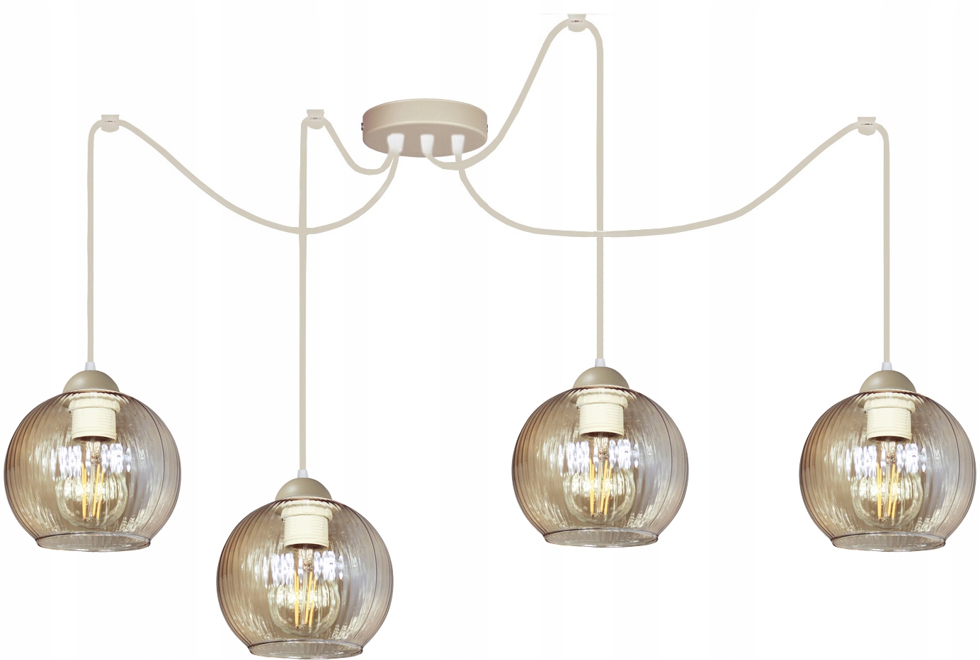 Závěsná stropní lampa lustr Pajak Glass stínidlo rýhované béžová lampa boho