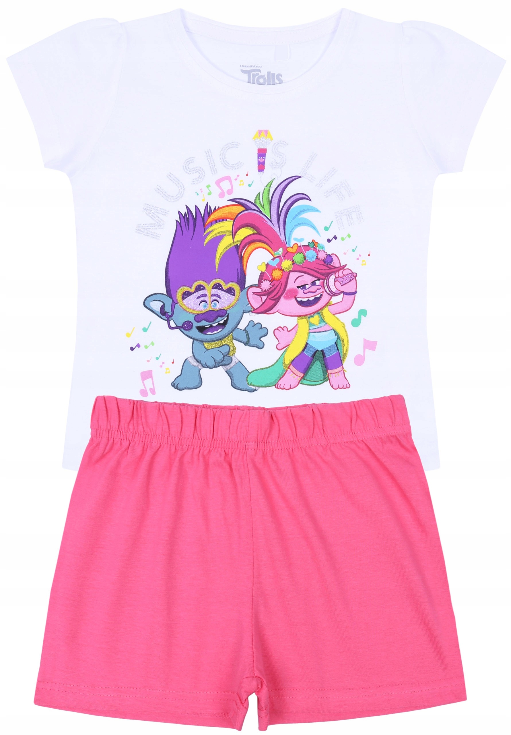 

Biało-różowa piżama z delikatnymi bufkami Trolls