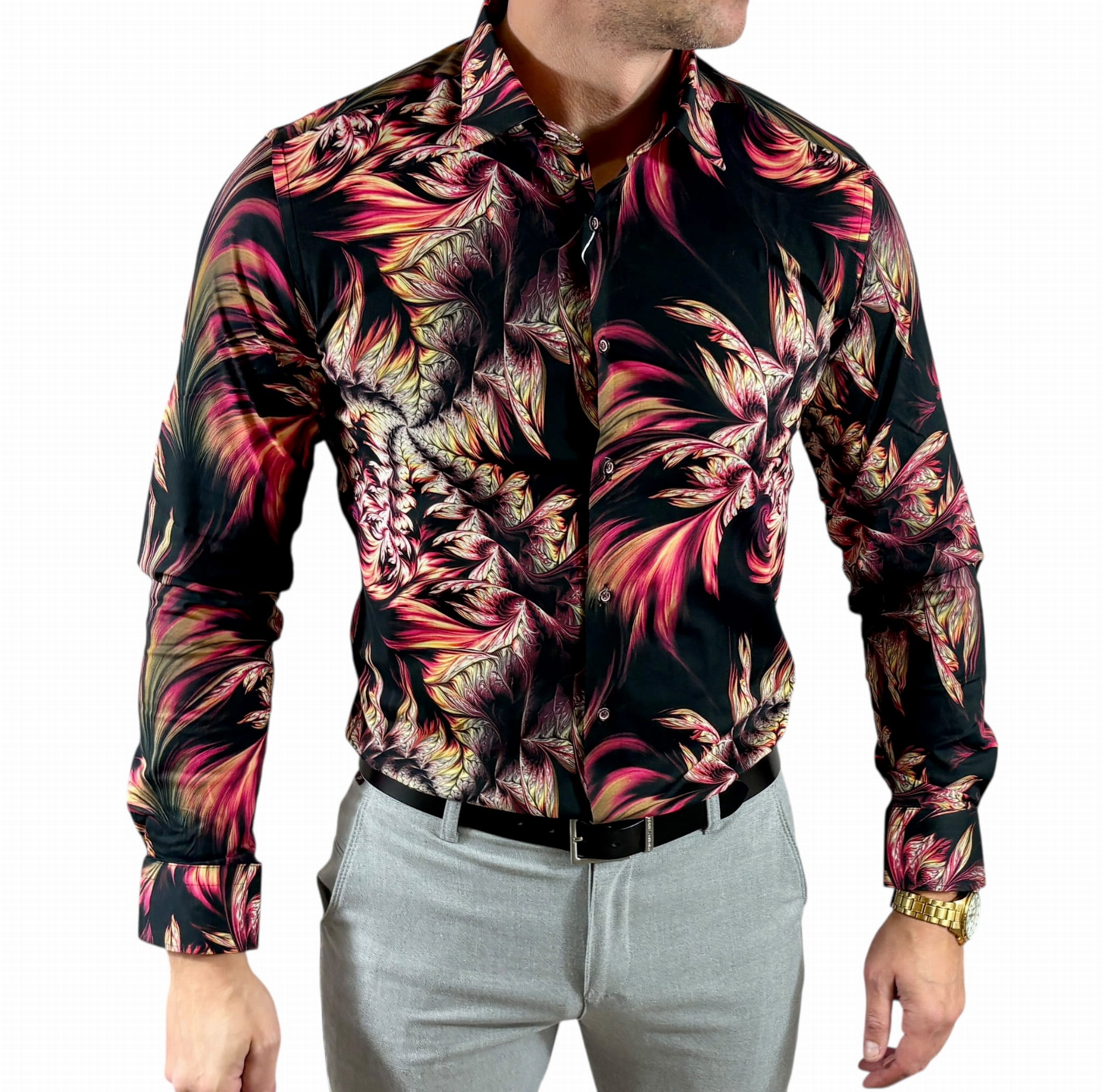 Košile slim fit elastan digitální potisk ESP016 vzor-02 M