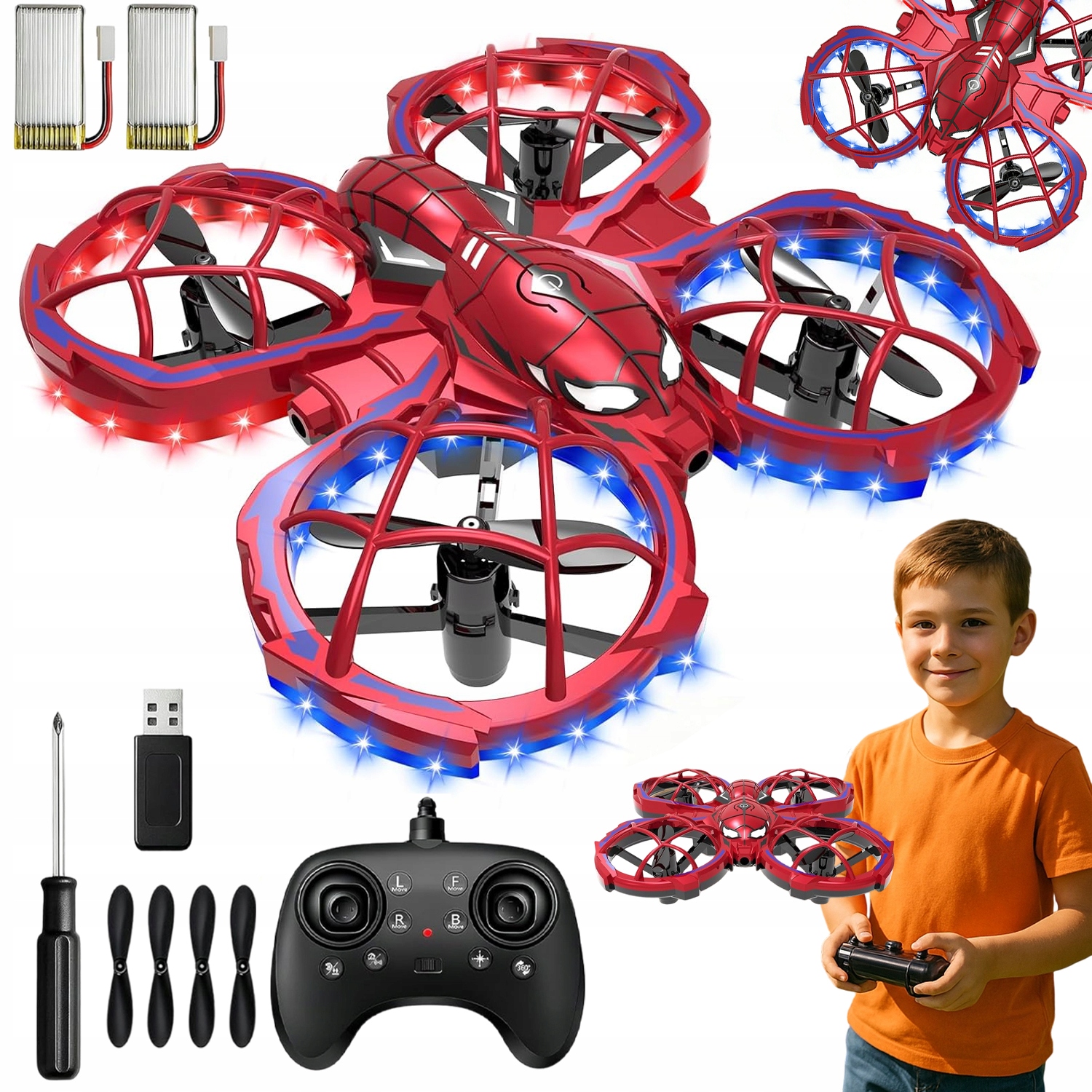 MINI DRON RC SAMOLOT ZDALNIE STEROWANY QUADCOPTER Z 2 BATERIAMI CZERWONY