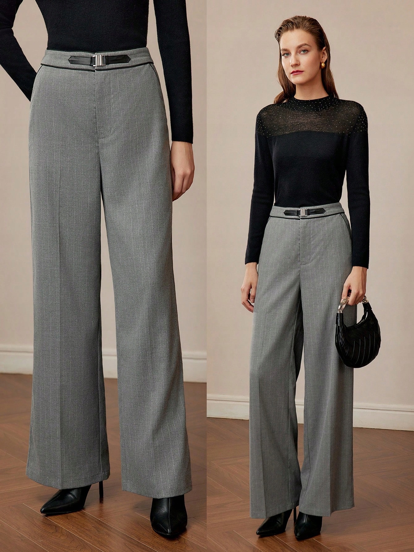 Dámské Elegantní Společenské Kalhoty Šedé S Pruhy Premium Motf S 36